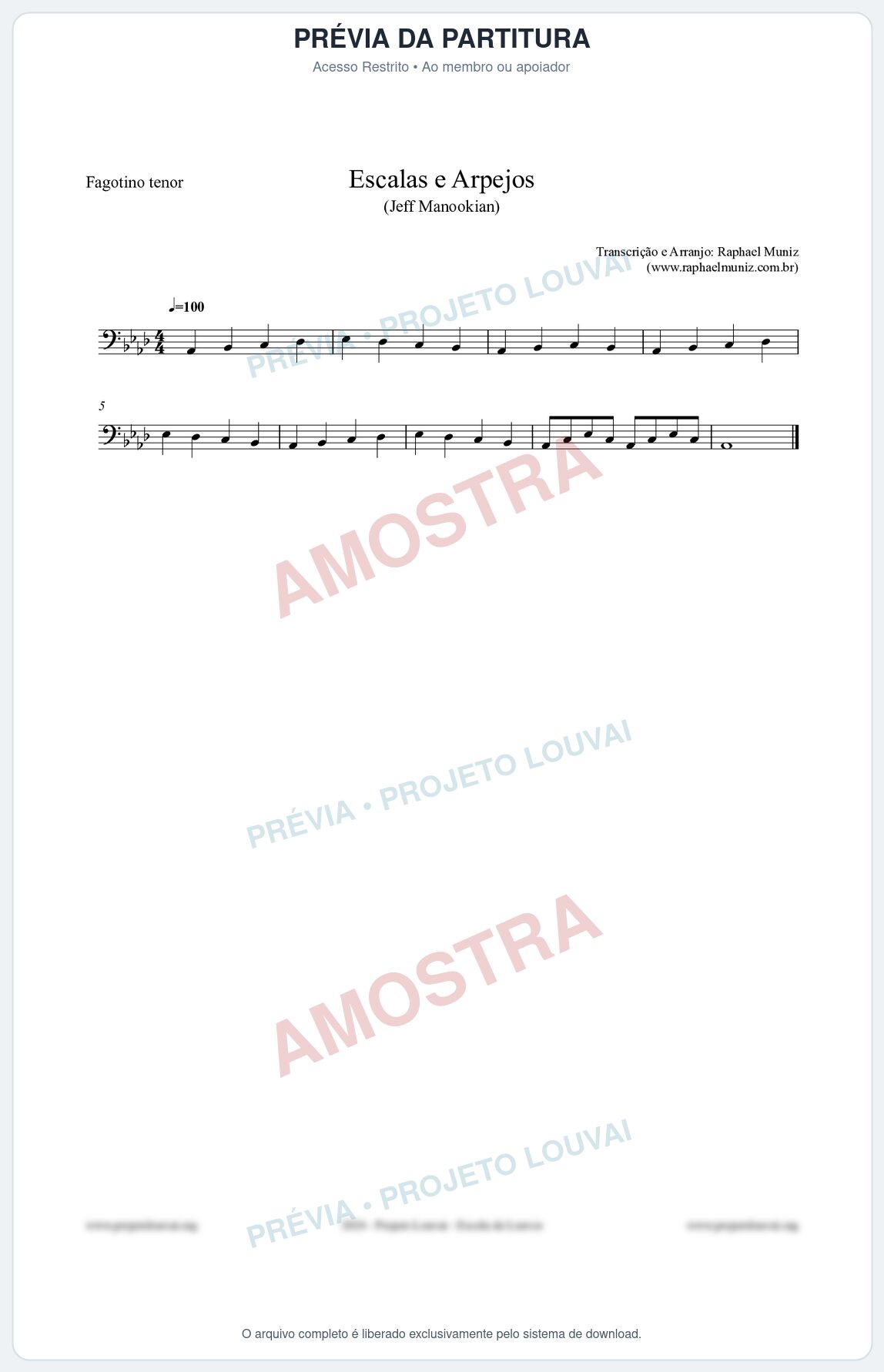Prévia protegida da primeira página da partitura Partitura para Fagotino tenor - Escalas e Arpejos - Jeff Manookian