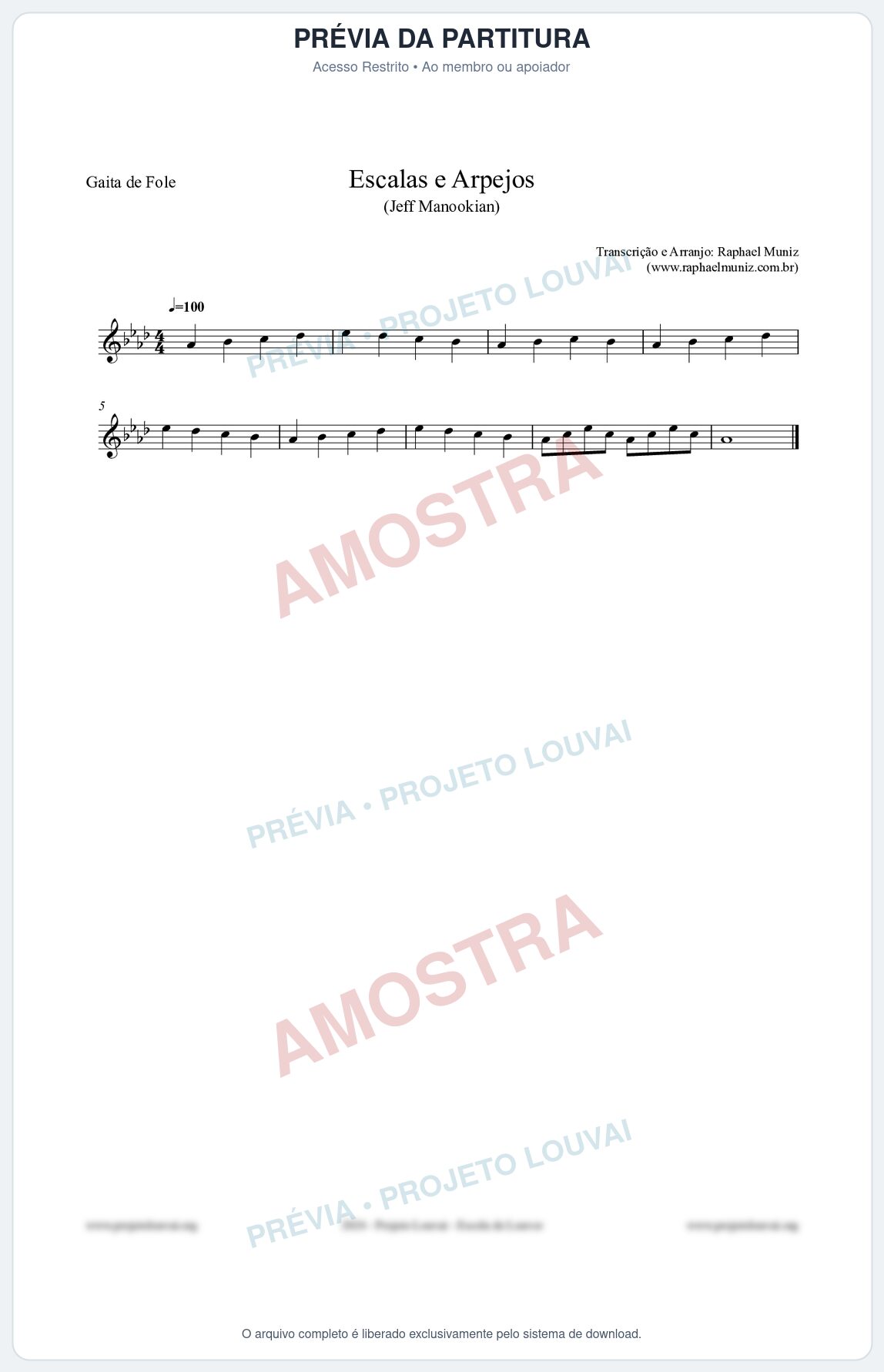 Prévia protegida da primeira página da partitura Partitura para Gaita de Fole - Escalas e Arpejos - Jeff Manookian