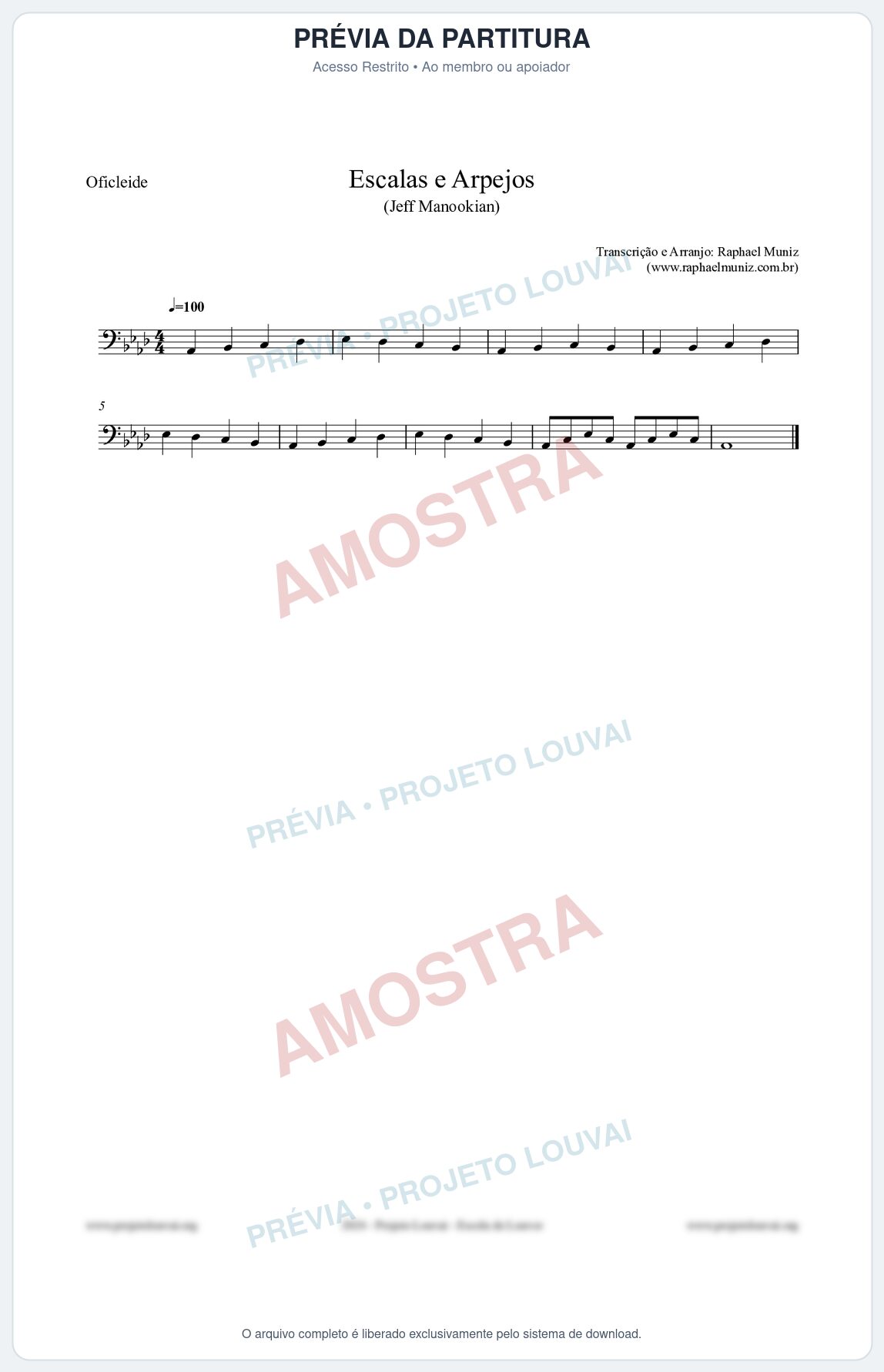 Prévia protegida da primeira página da partitura Partitura para Oficleide - Escalas e Arpejos - Jeff Manookian