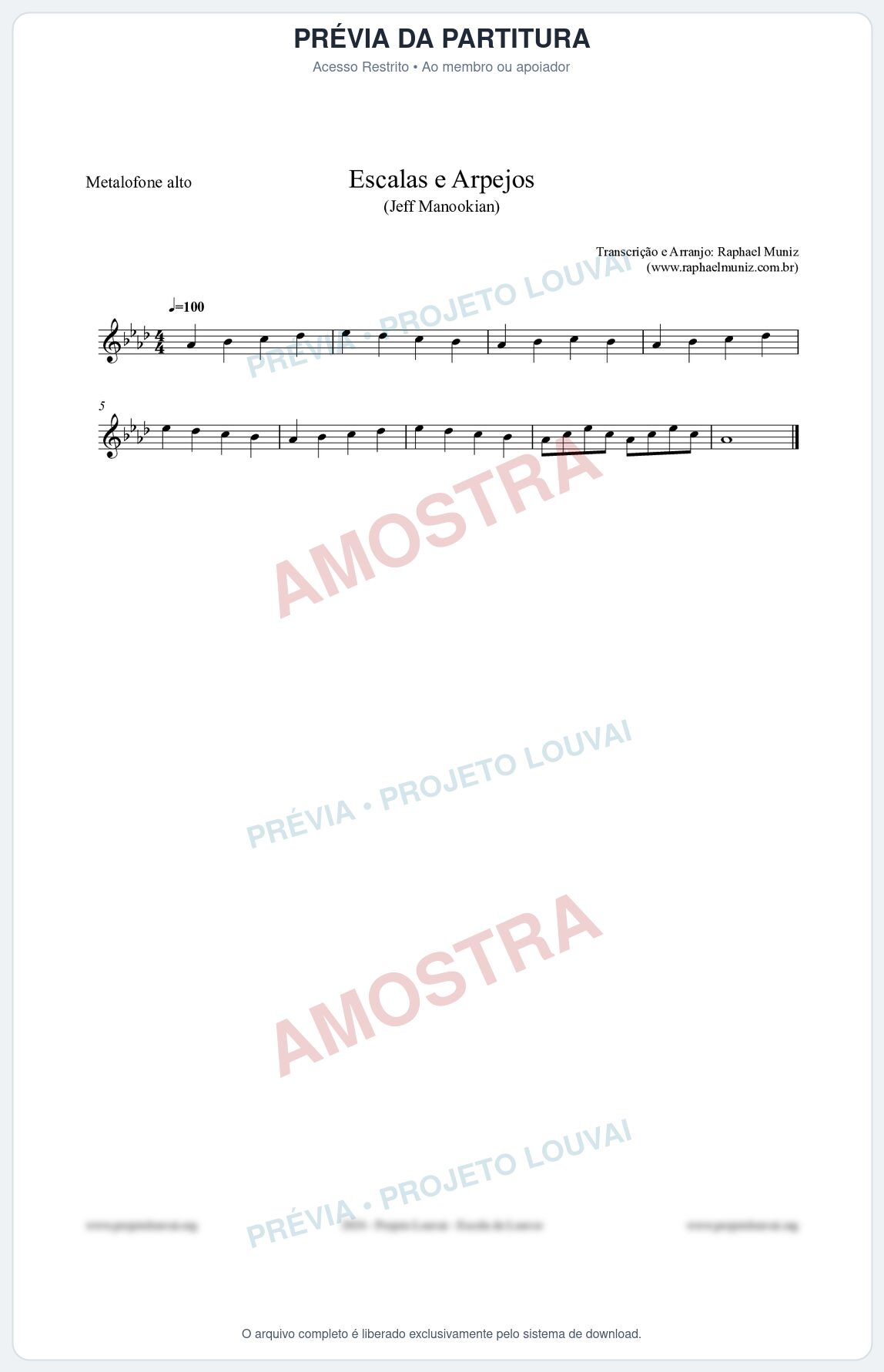 Prévia protegida da primeira página da partitura Partitura para Metalofone alto - Escalas e Arpejos - Jeff Manookian