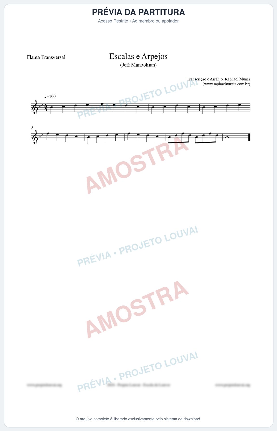 Prévia protegida da primeira página da partitura Partitura para Flauta Transversal - Escalas e Arpejos - Jeff Manookian
