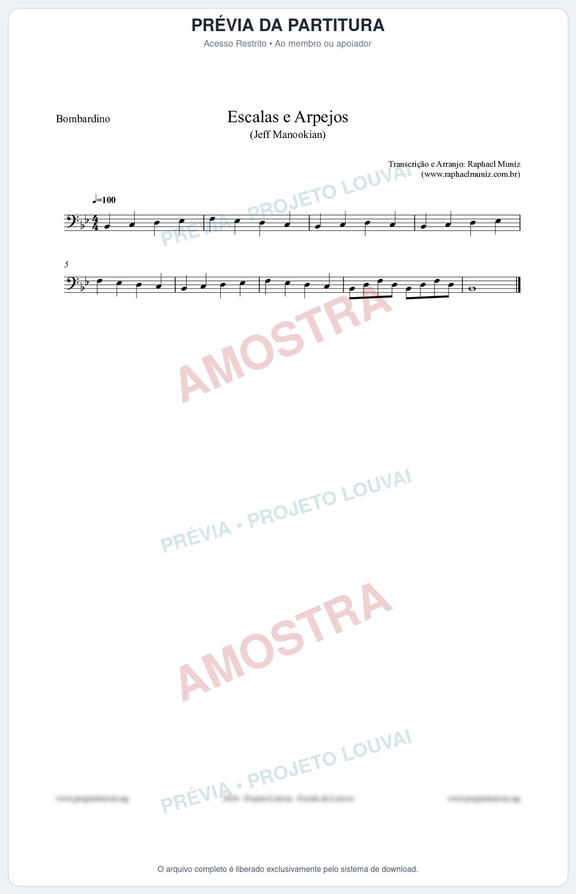 Prévia protegida da primeira página da partitura Partitura para Bombardino - Escalas e Arpejos - Jeff Manookian