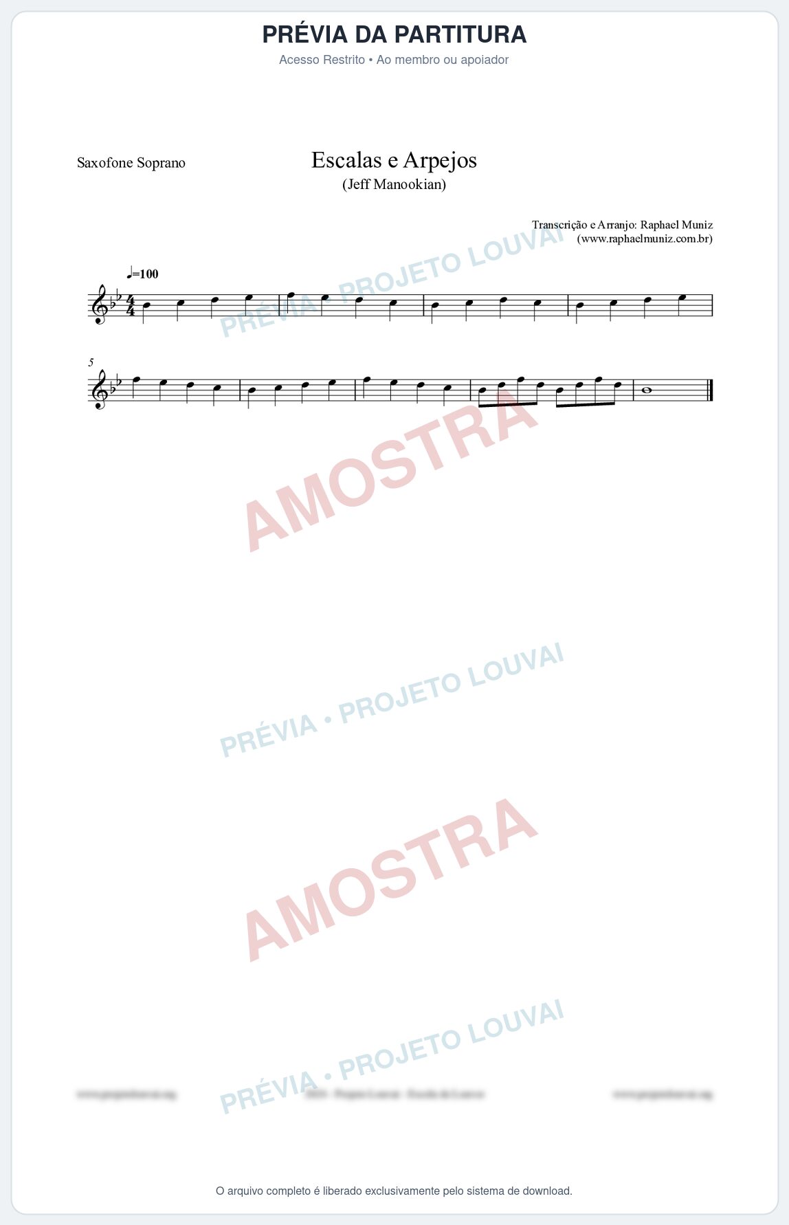 Prévia protegida da primeira página da partitura Partitura para Saxofone Soprano - Escalas e Arpejos - Jeff Manookian