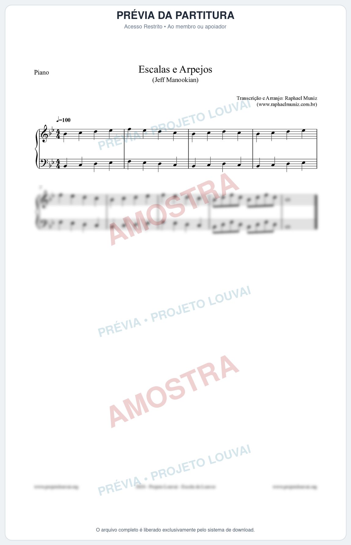Prévia protegida da primeira página da partitura Partitura para Piano - Escalas e Arpejos - Jeff Manookian
