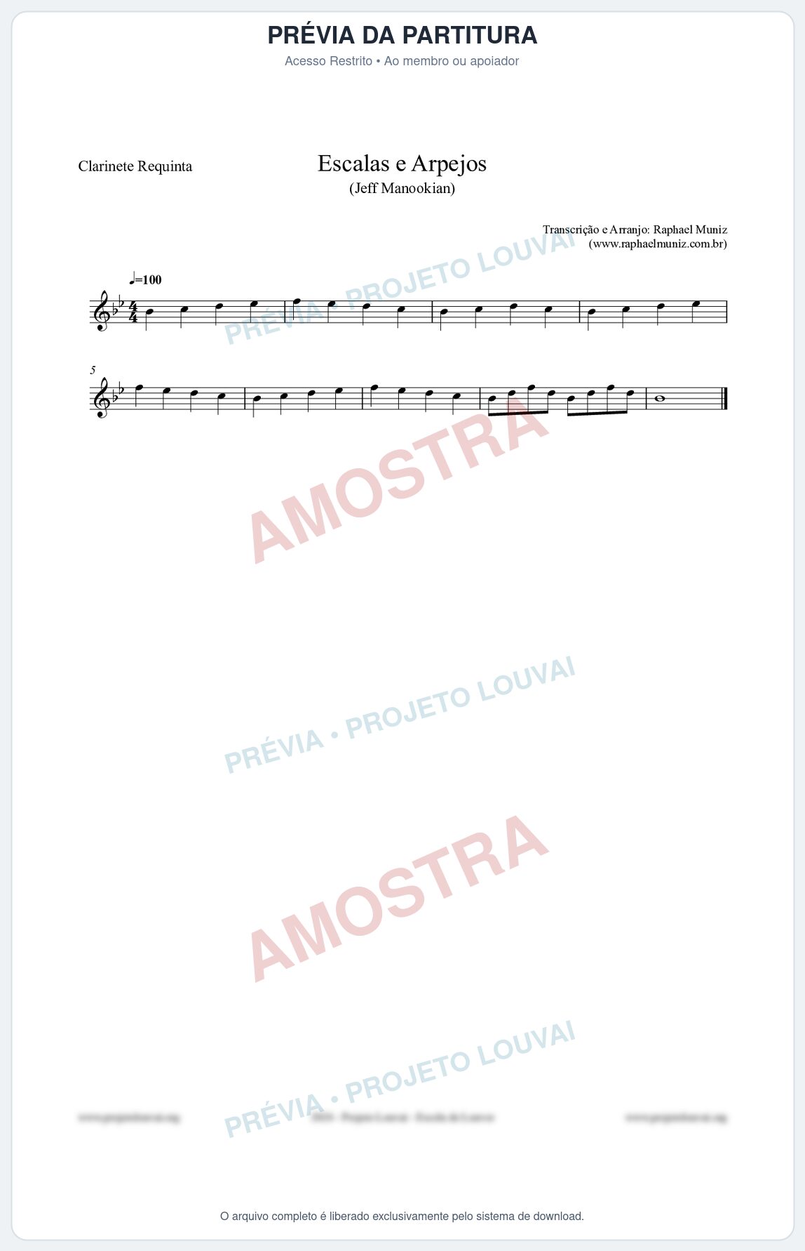 Prévia protegida da primeira página da partitura Partitura para Clarinete Requinta - Escalas e Arpejos - Jeff Manookian