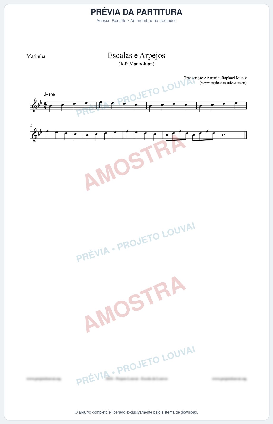 Prévia protegida da primeira página da partitura Partitura para Marimba - Escalas e Arpejos - Jeff Manookian