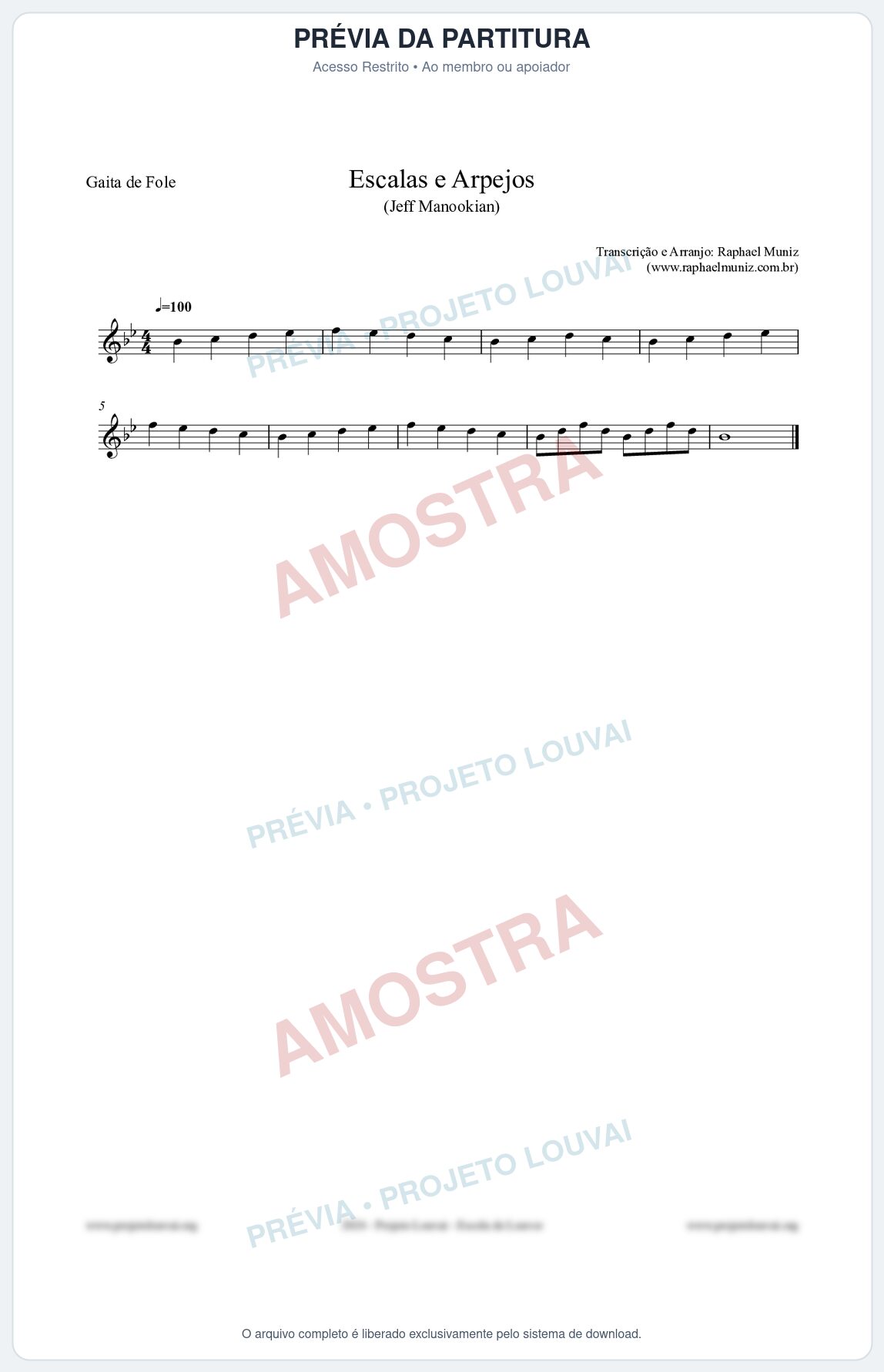Prévia protegida da primeira página da partitura Partitura para Gaita de Fole - Escalas e Arpejos - Jeff Manookian