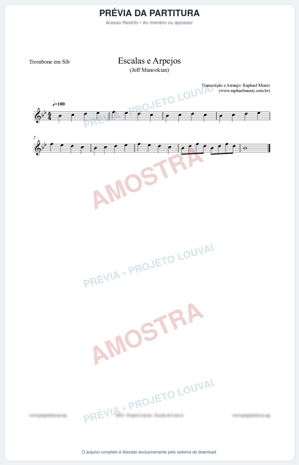 Prévia protegida da primeira página da partitura Partitura para Trombone em Sib - Escalas e Arpejos - Jeff Manookian