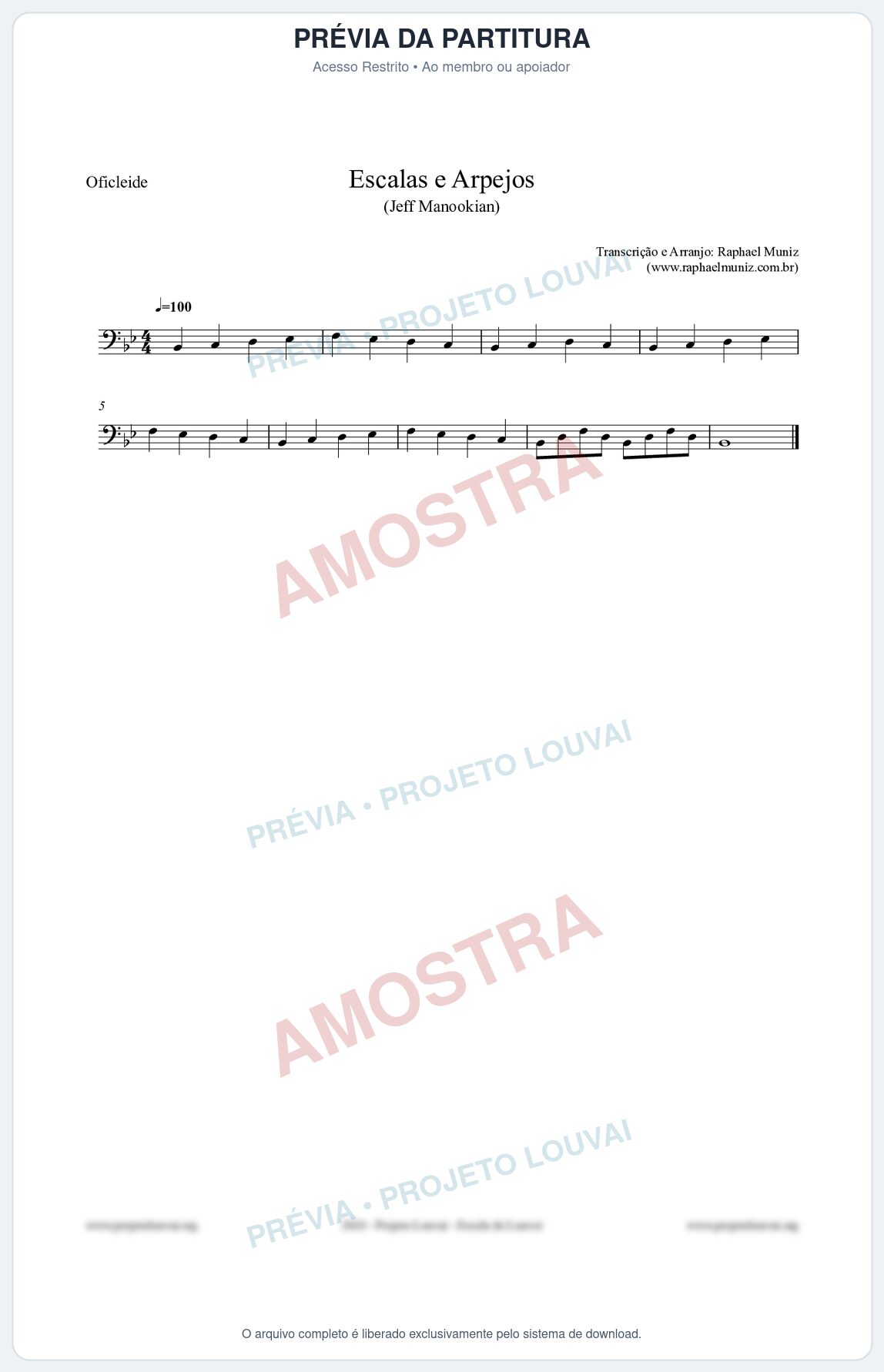 Prévia protegida da primeira página da partitura Partitura para Oficleide - Escalas e Arpejos - Jeff Manookian