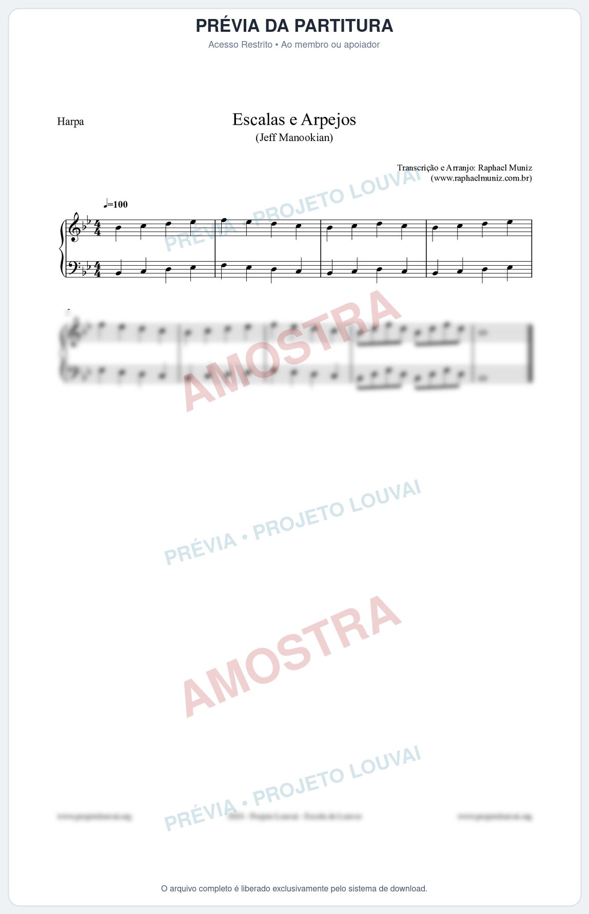 Prévia protegida da primeira página da partitura Partitura para Harpa - Escalas e Arpejos - Jeff Manookian