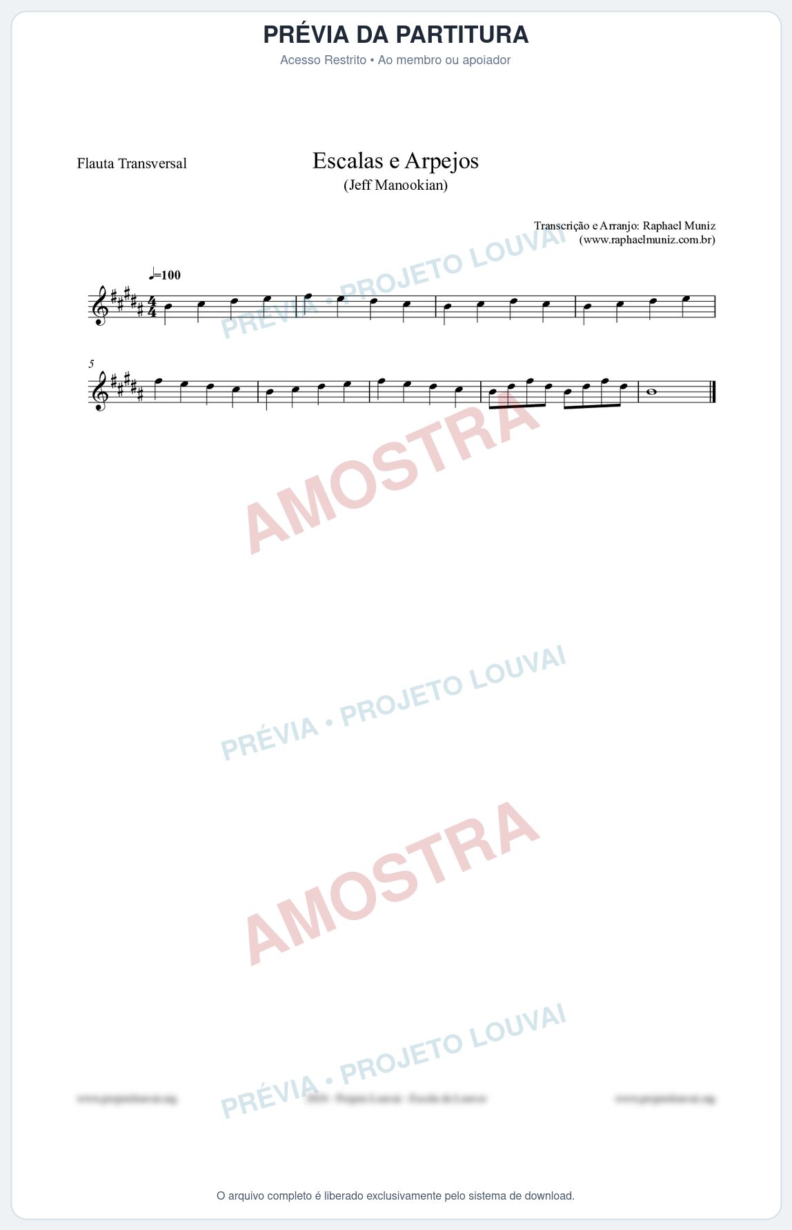 Prévia protegida da primeira página da partitura Partitura para Flauta Transversal - Escalas e Arpejos - Jeff Manookian