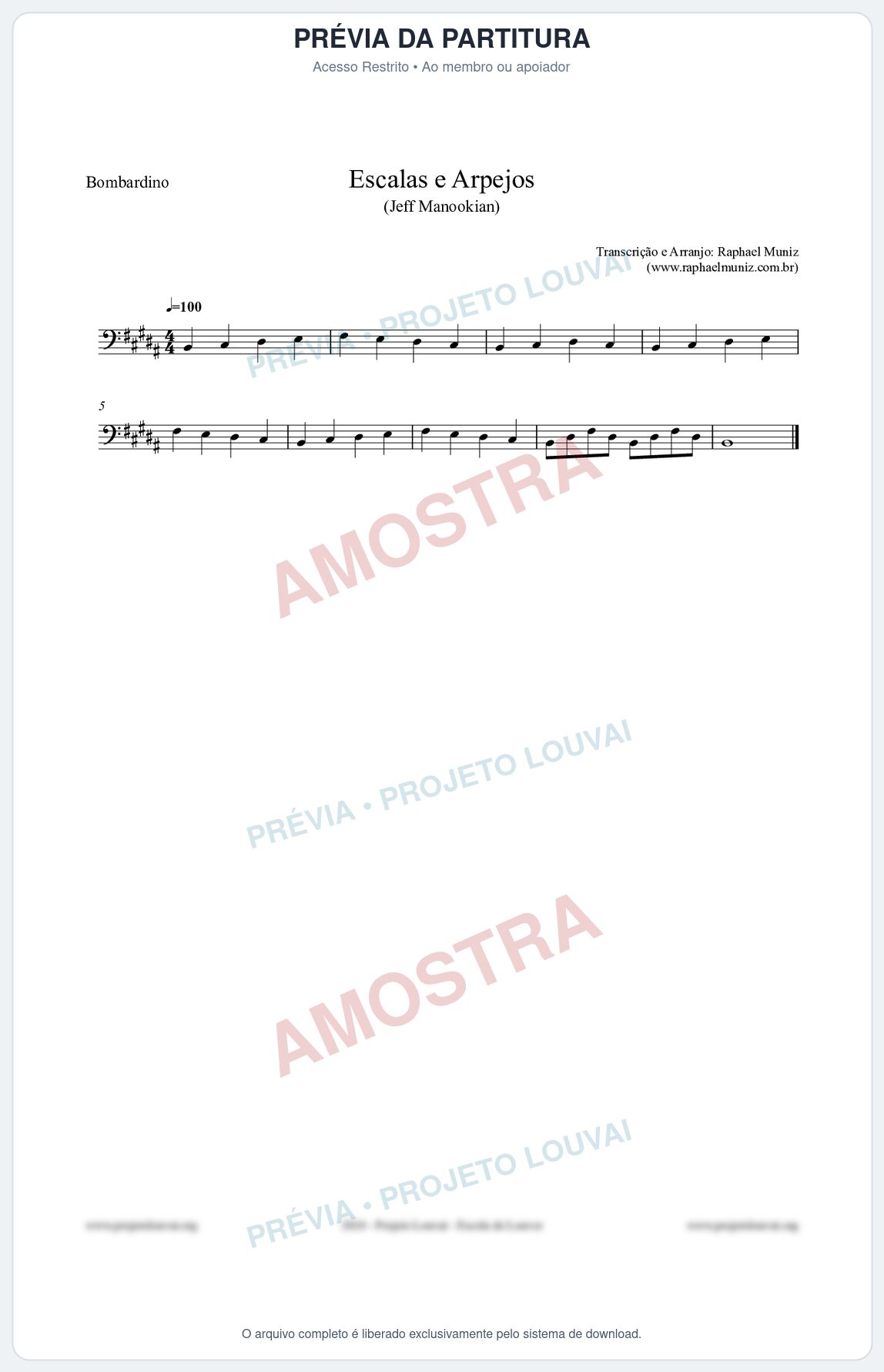 Prévia protegida da primeira página da partitura Partitura para Bombardino - Escalas e Arpejos - Jeff Manookian
