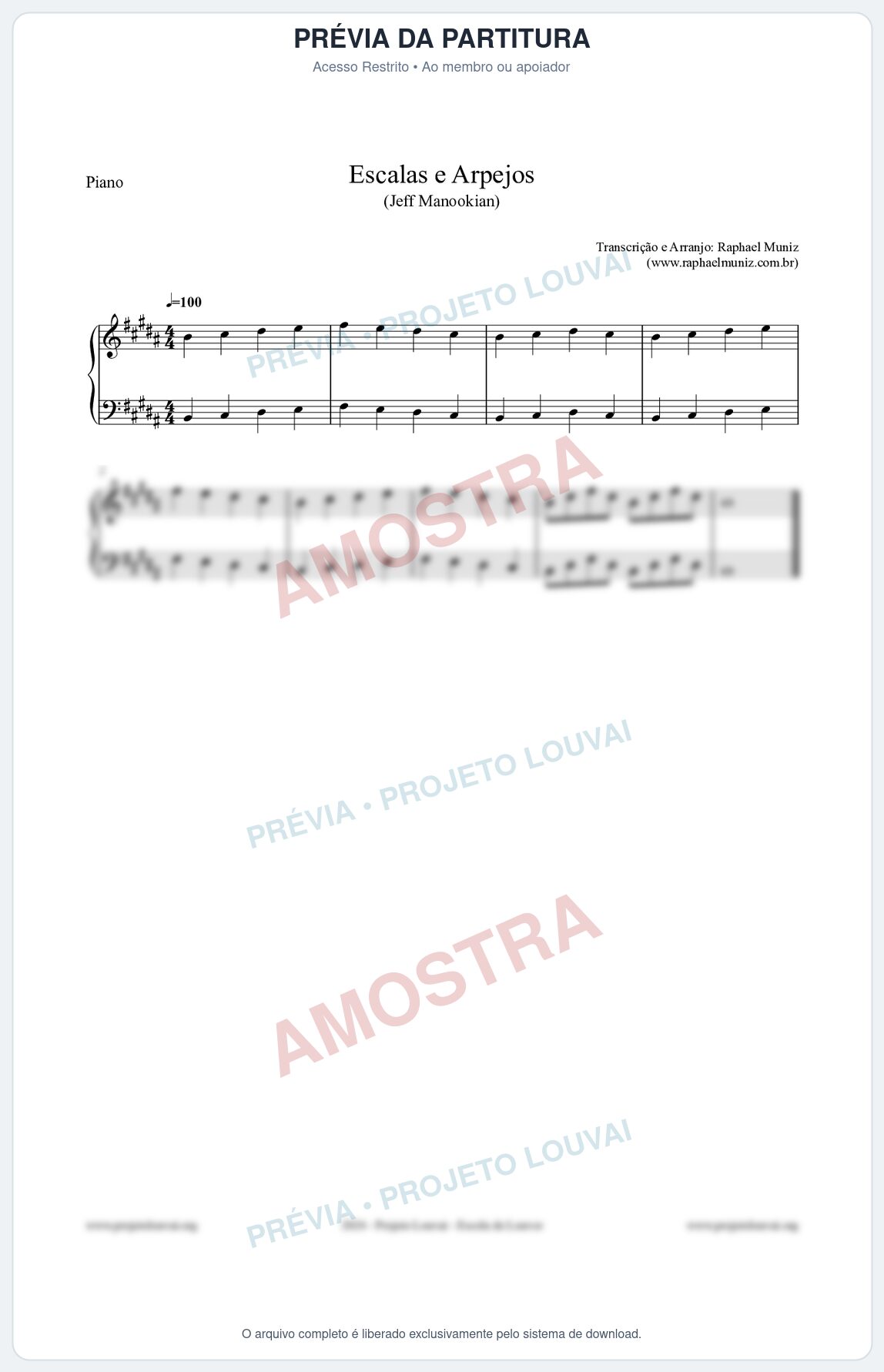 Prévia protegida da primeira página da partitura Partitura para Piano - Escalas e Arpejos - Jeff Manookian