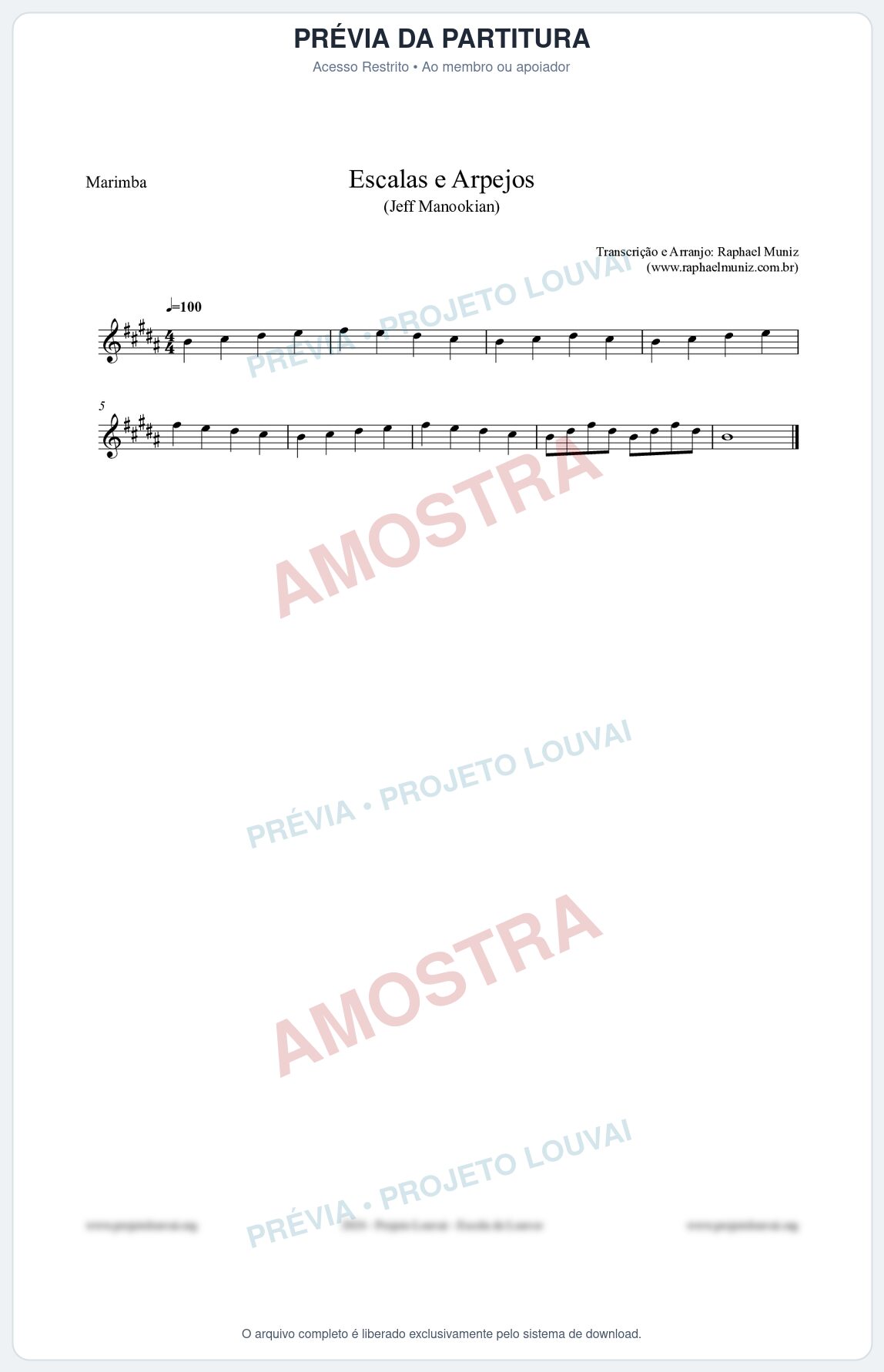 Prévia protegida da primeira página da partitura Partitura para Marimba - Escalas e Arpejos - Jeff Manookian