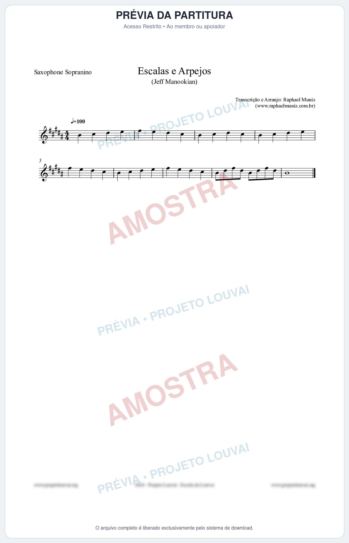 Prévia protegida da primeira página da partitura Partitura para Saxophone Sopranino - Escalas e Arpejos - Jeff Manookian