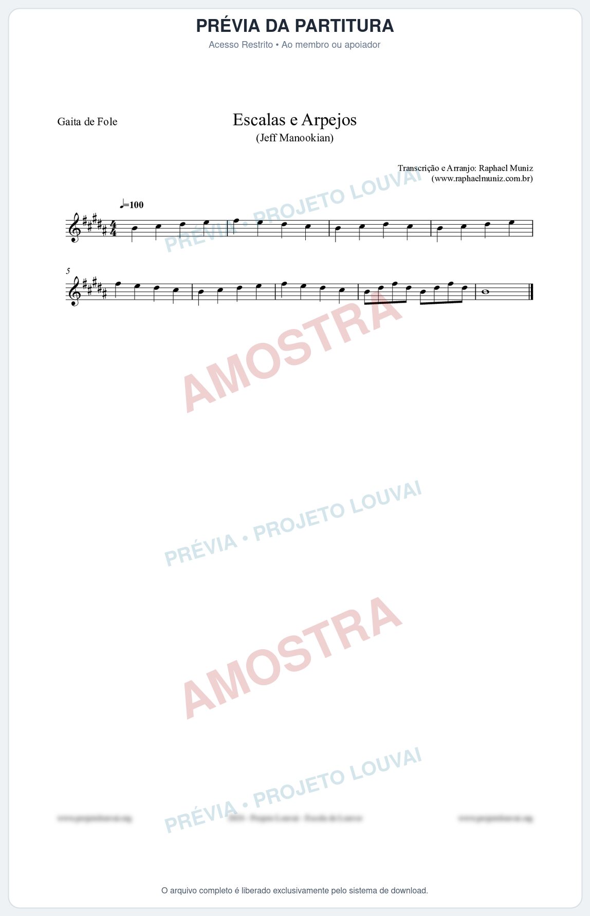 Prévia protegida da primeira página da partitura Partitura para Gaita de Fole - Escalas e Arpejos - Jeff Manookian