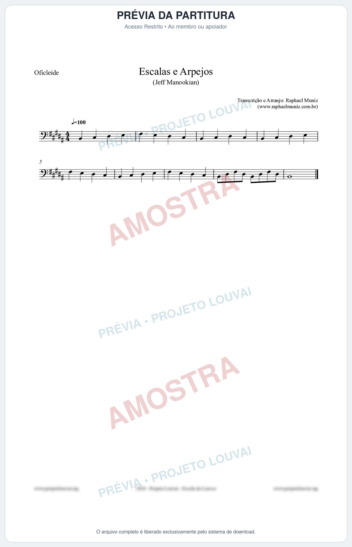 Prévia protegida da primeira página da partitura Partitura para Oficleide - Escalas e Arpejos - Jeff Manookian
