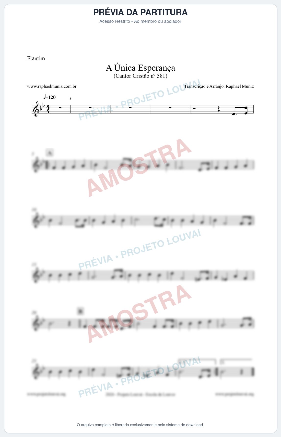 Prévia protegida da primeira página da partitura Partitura para Flautim - A Única Esperança - Cantor Cristão 581 - Clássicos do Gospel