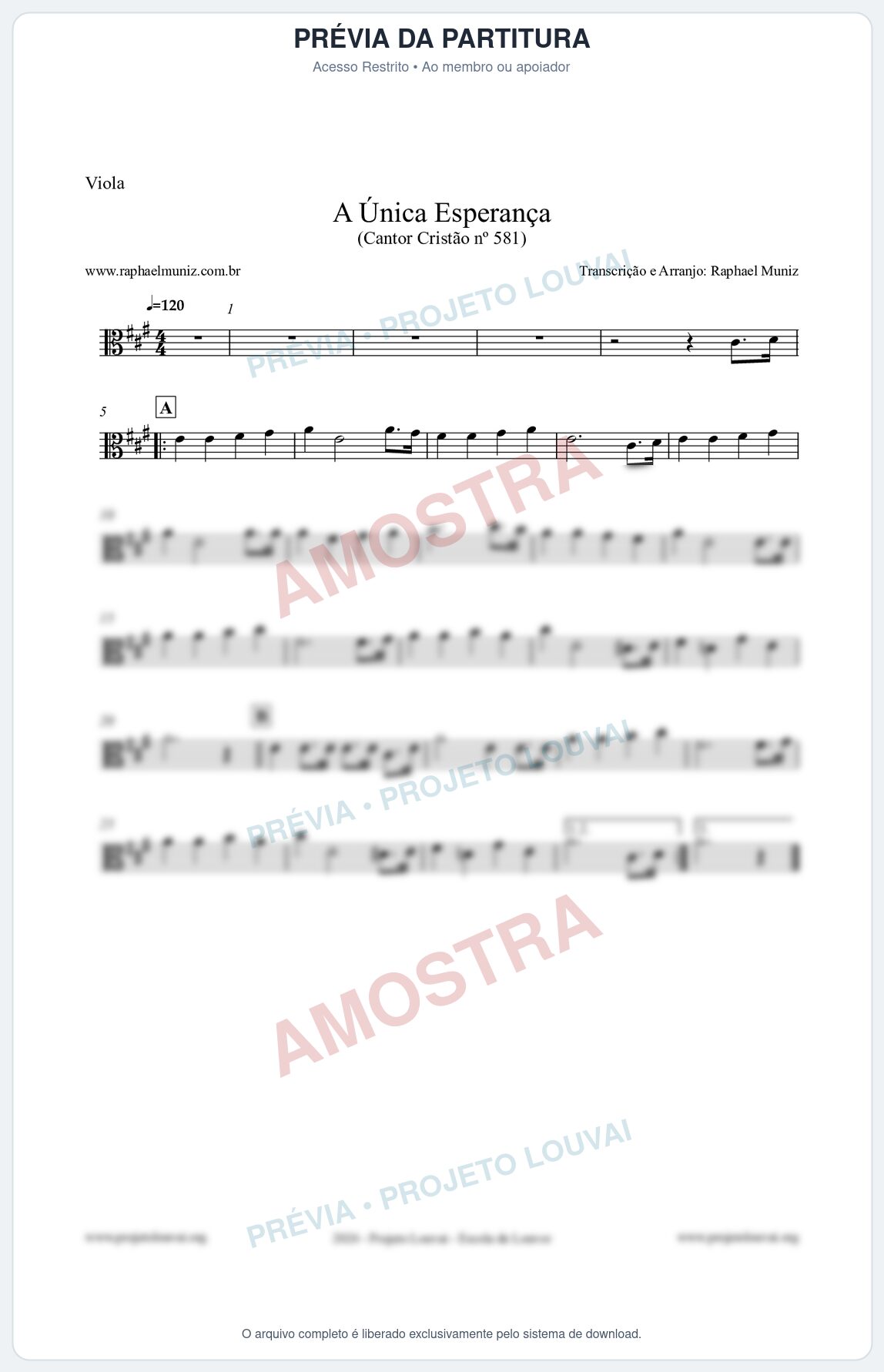 Prévia protegida da primeira página da partitura Partitura para Viola - A Única Esperança - Cantor Cristão 581 - Clássicos do Gospel