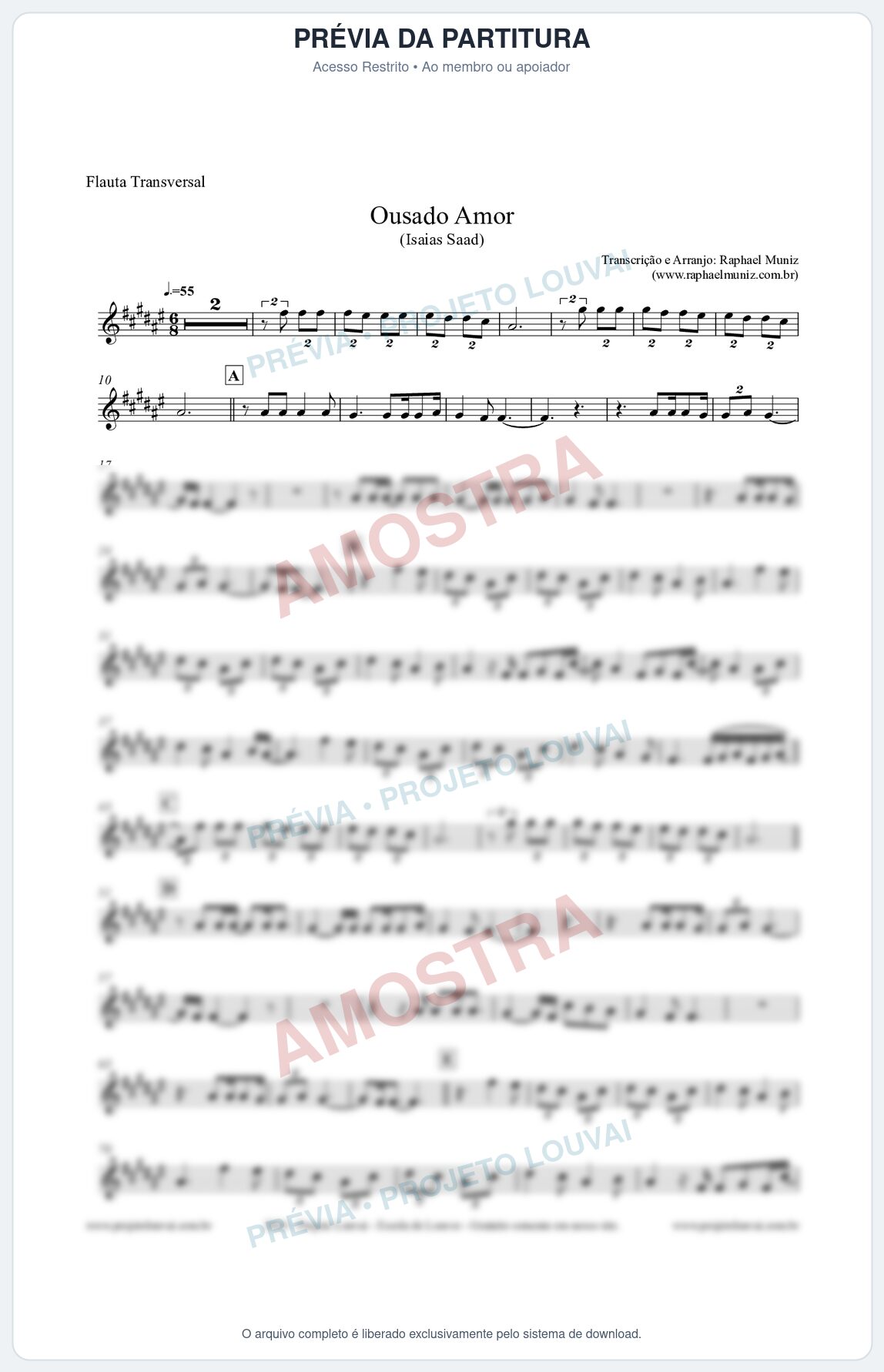 Prévia protegida da primeira página da partitura Partitura para Flauta Transversal - Ousado Amor (Reckless Love) - Versão 2 - Isaias Saad
