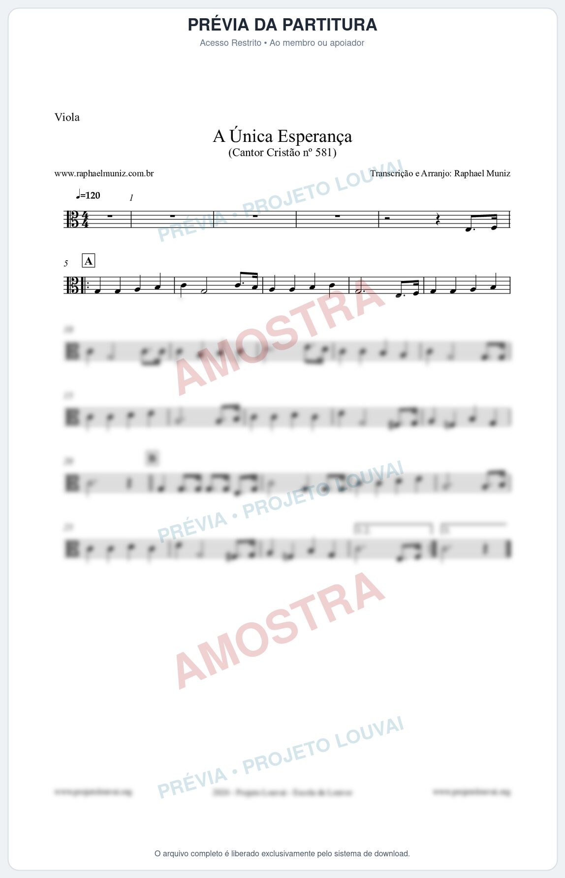 Prévia protegida da primeira página da partitura Partitura para Viola - A Única Esperança - Cantor Cristão 581 - Clássicos do Gospel