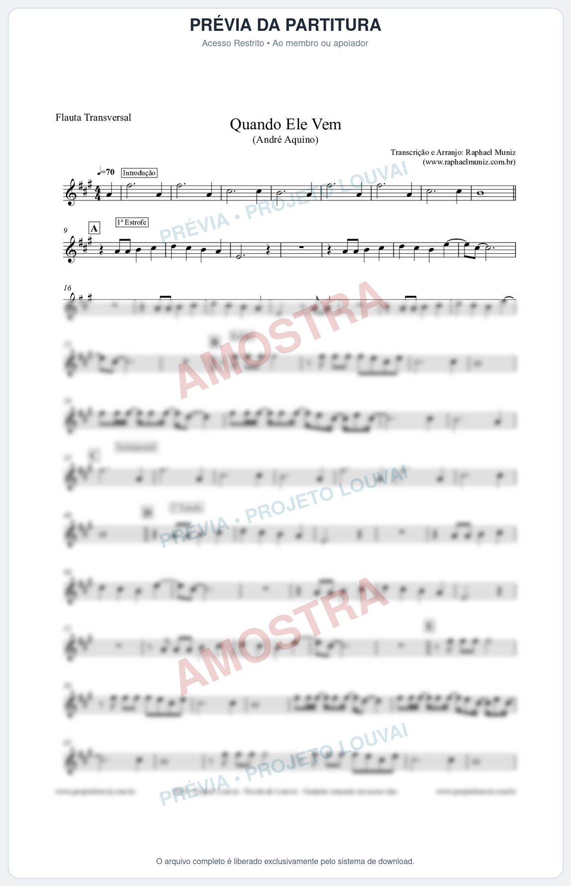 Prévia protegida da primeira página da partitura Partitura para Flauta Transversal - Quando Ele Vem - André Aquino