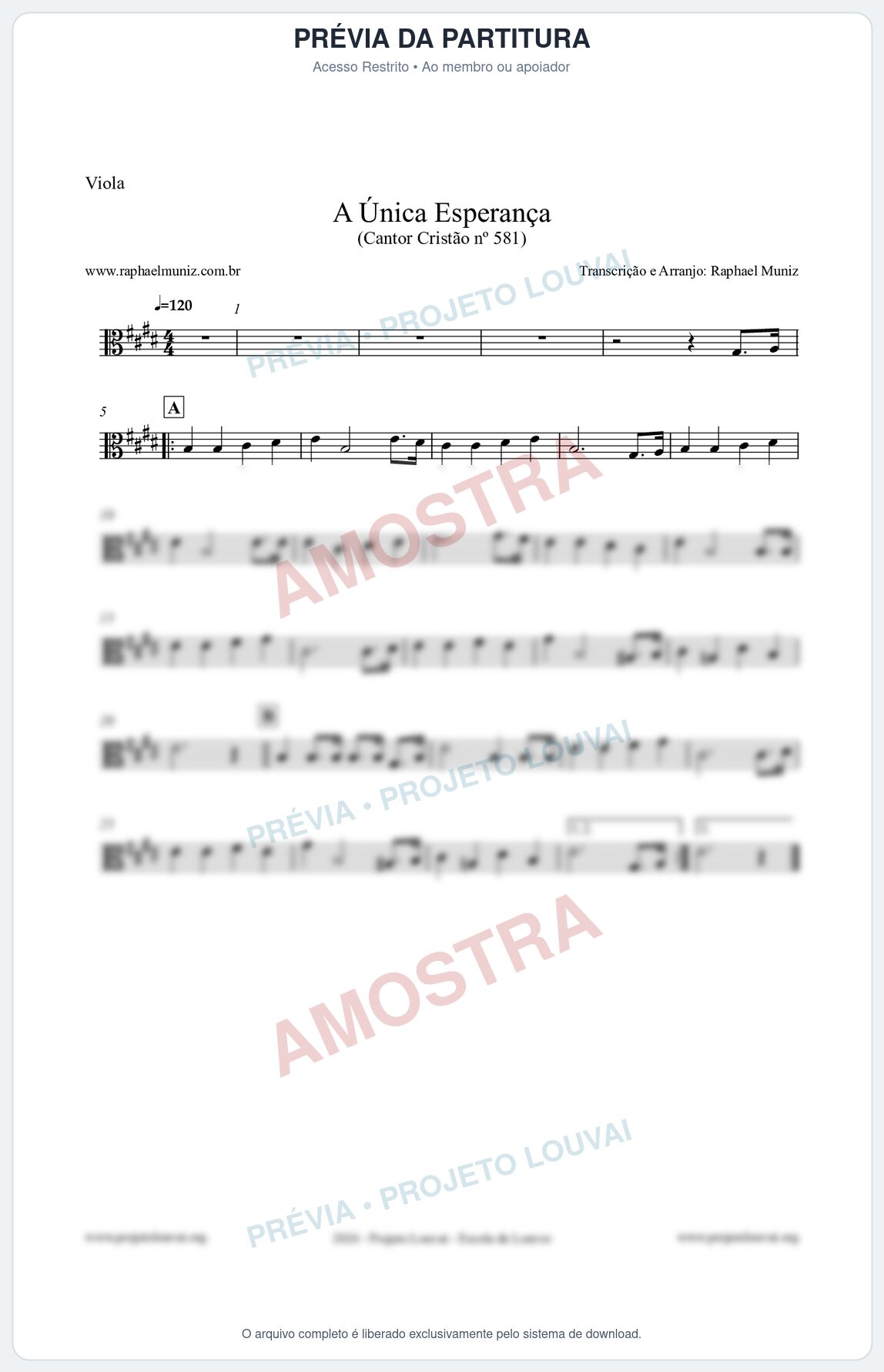 Prévia protegida da primeira página da partitura Partitura para Viola - A Única Esperança - Cantor Cristão 581 - Clássicos do Gospel