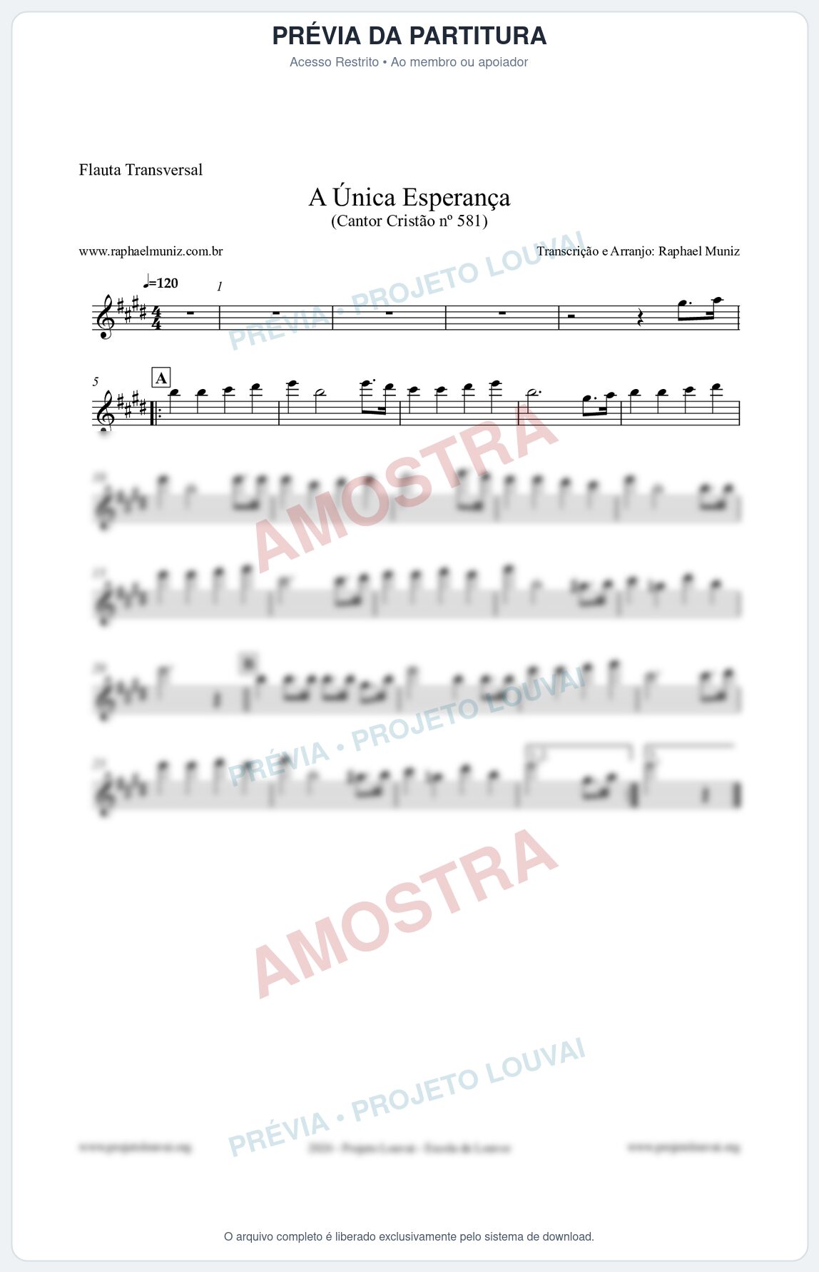 Prévia protegida da primeira página da partitura Partitura para Flauta Transversal - A Única Esperança - Cantor Cristão 581 - Clássicos do Gospel