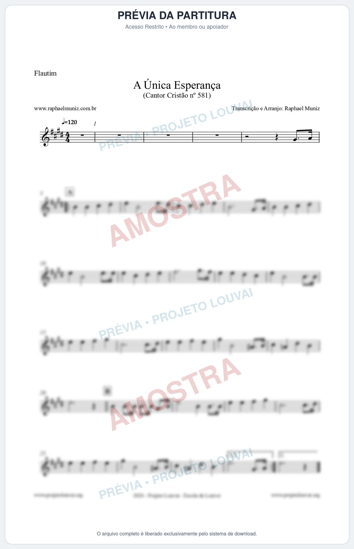 Prévia protegida da primeira página da partitura Partitura para Flautim - A Única Esperança - Cantor Cristão 581 - Clássicos do Gospel