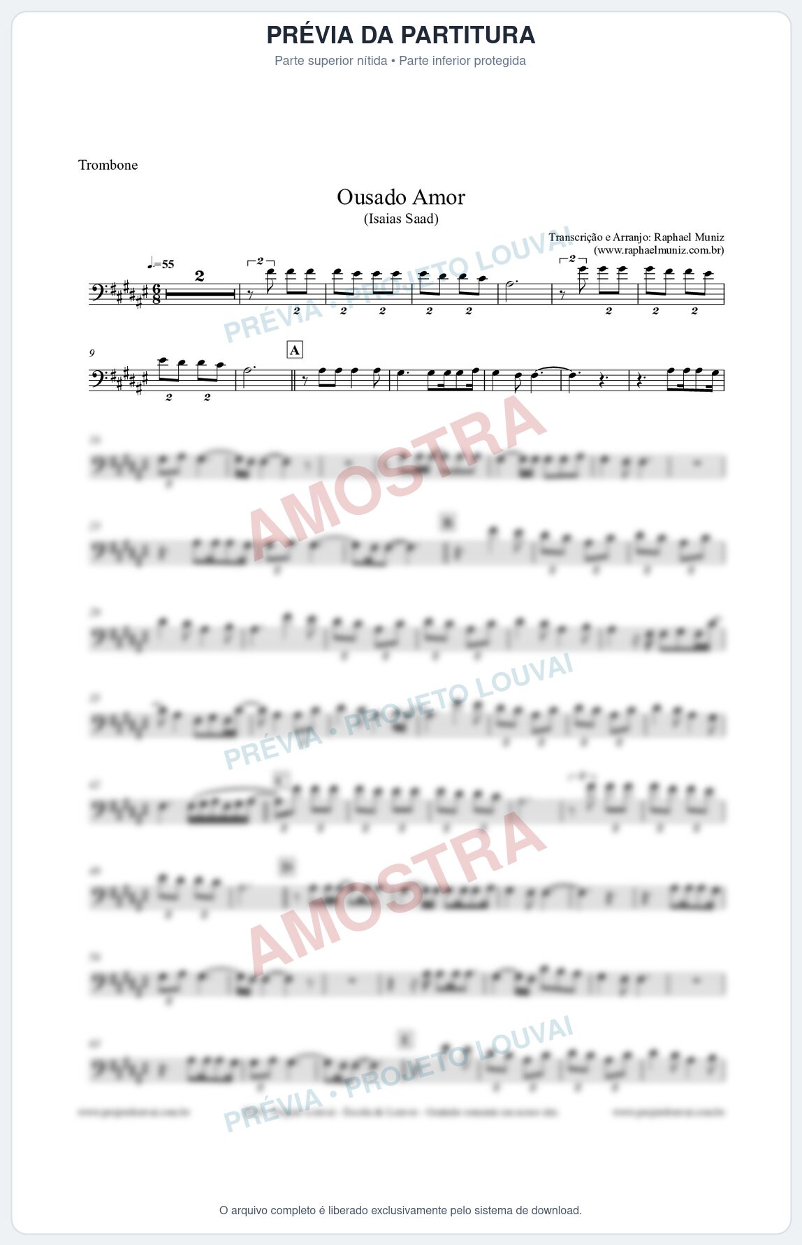 Prévia protegida da primeira página da partitura Partitura para Trombone - Ousado Amor (Reckless Love) - Isaias Saad