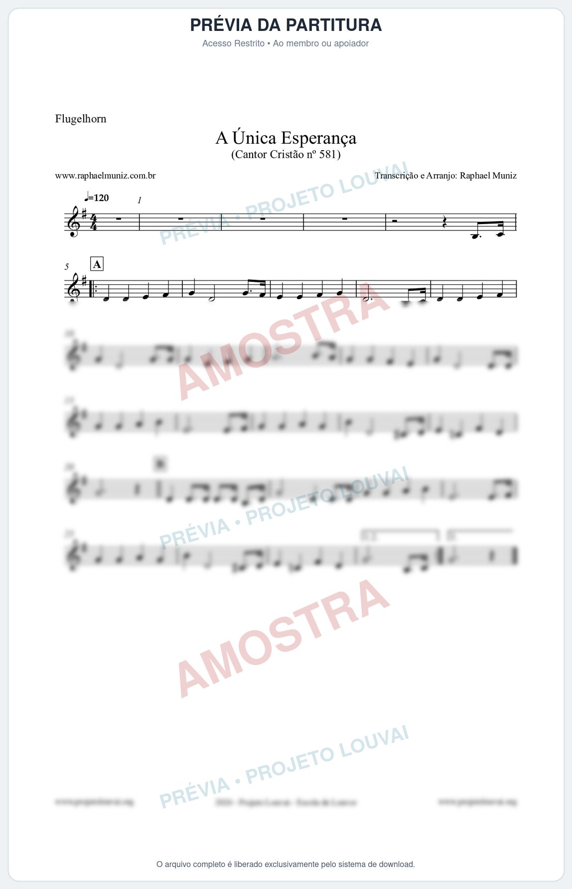 Prévia protegida da primeira página da partitura Partitura para Flugelhorn - A Única Esperança - Cantor Cristão 581 - Clássicos do Gospel