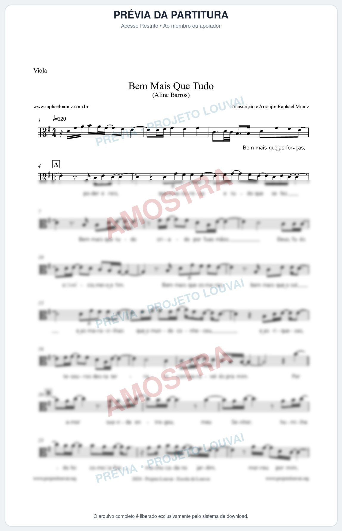 Prévia protegida da primeira página da partitura Partitura para Viola - Bem Mais Que Tudo - Aline Barros