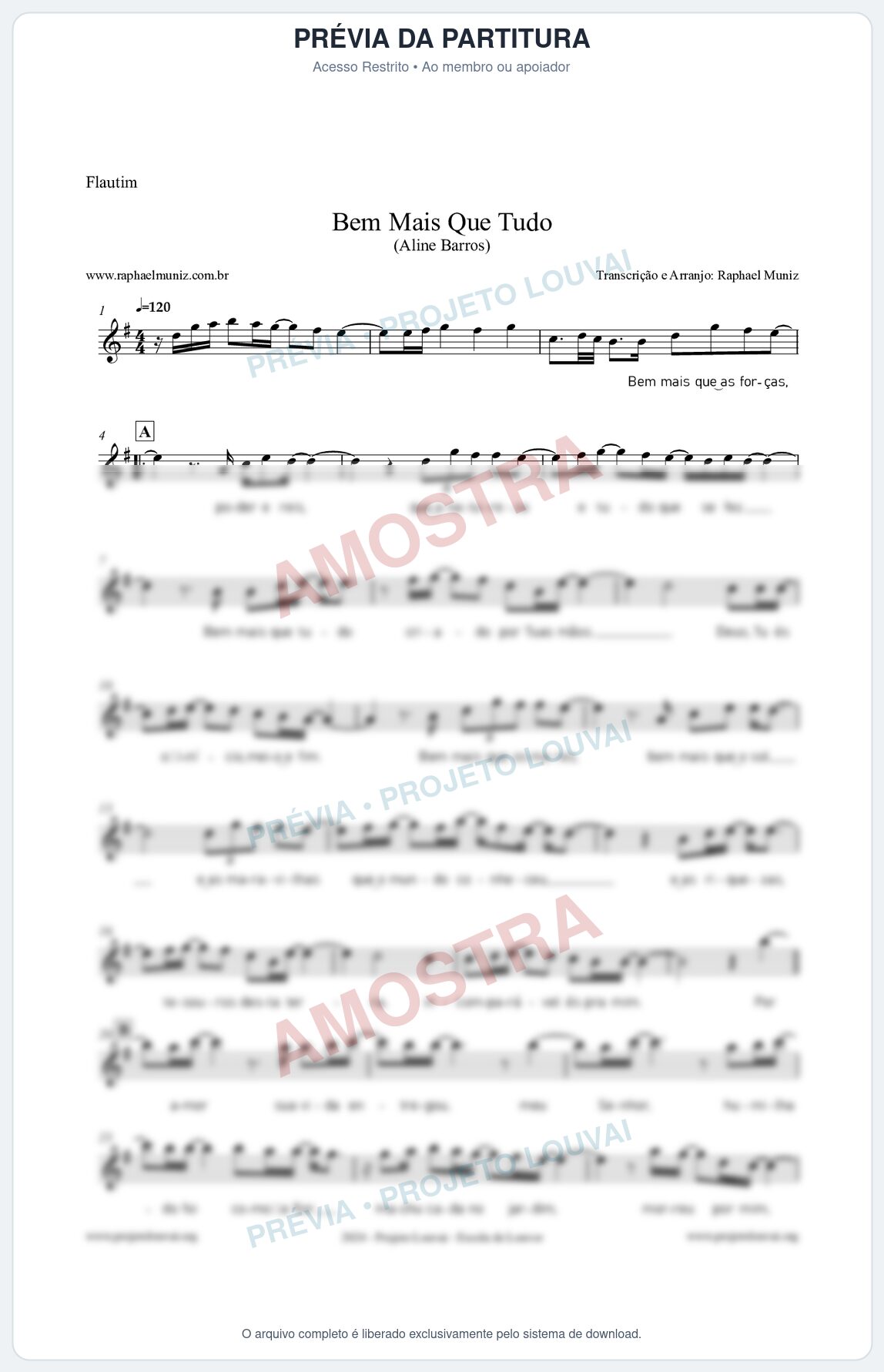 Prévia protegida da primeira página da partitura Partitura para Flautim - Bem Mais Que Tudo - Aline Barros