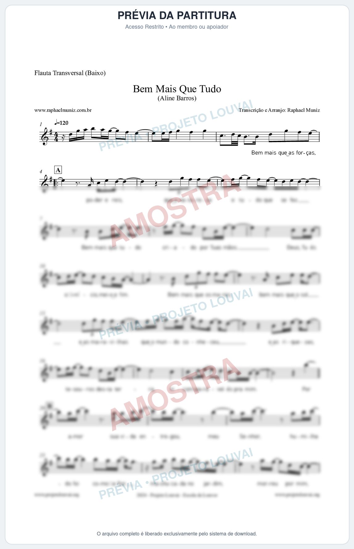 Prévia protegida da primeira página da partitura Partitura para Flauta Transversal (Baixo) - Bem Mais Que Tudo - Aline Barros