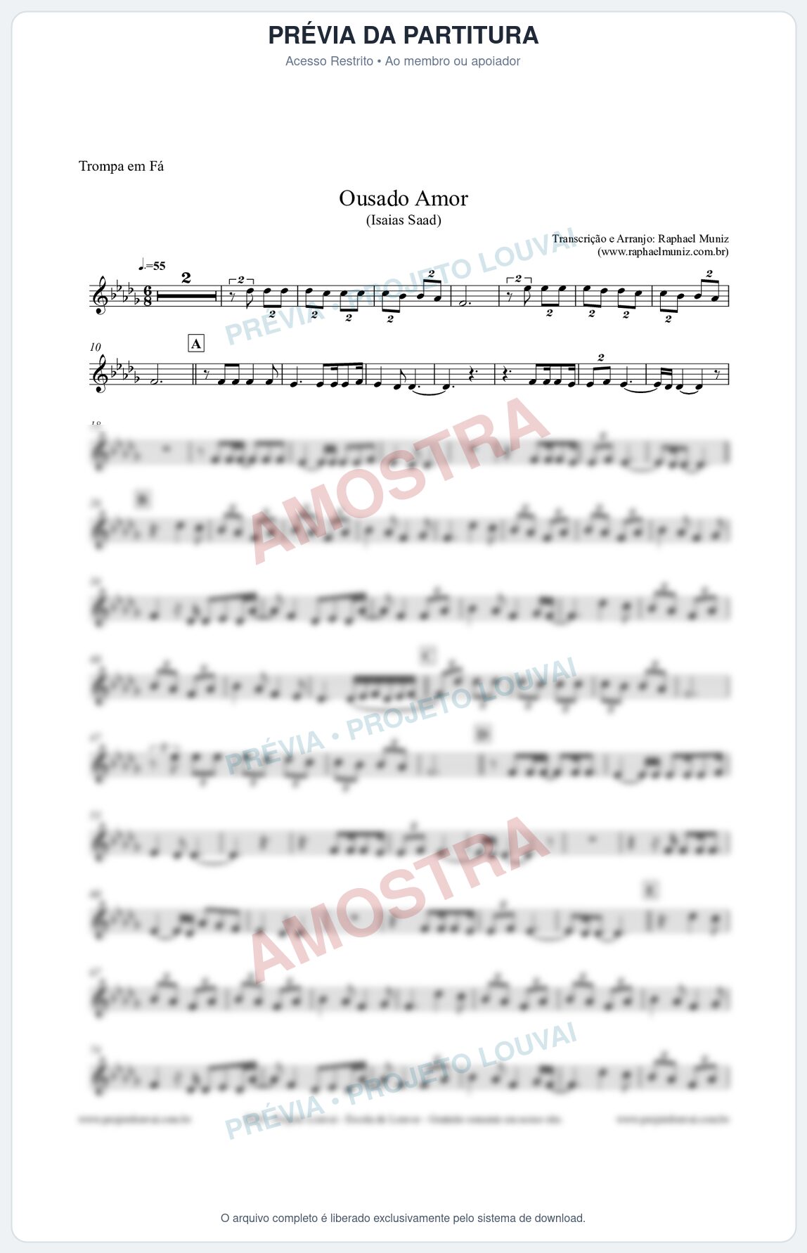 Prévia protegida da primeira página da partitura Partitura para Trompa em Fá - Ousado Amor (Reckless Love) - Isaias Saad