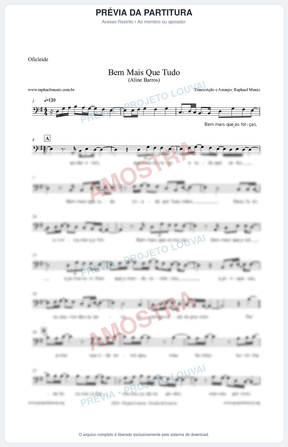 Prévia protegida da primeira página da partitura Partitura para Oficleide - Bem Mais Que Tudo - Aline Barros