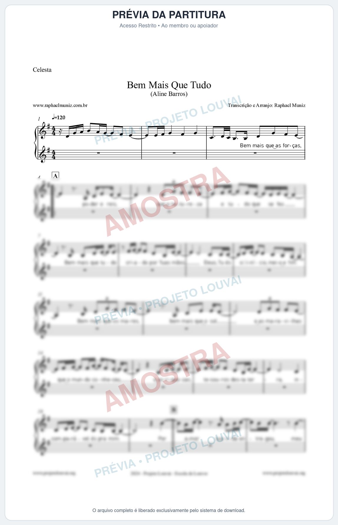 Prévia protegida da primeira página da partitura Partitura para Celesta - Bem Mais Que Tudo - Aline Barros