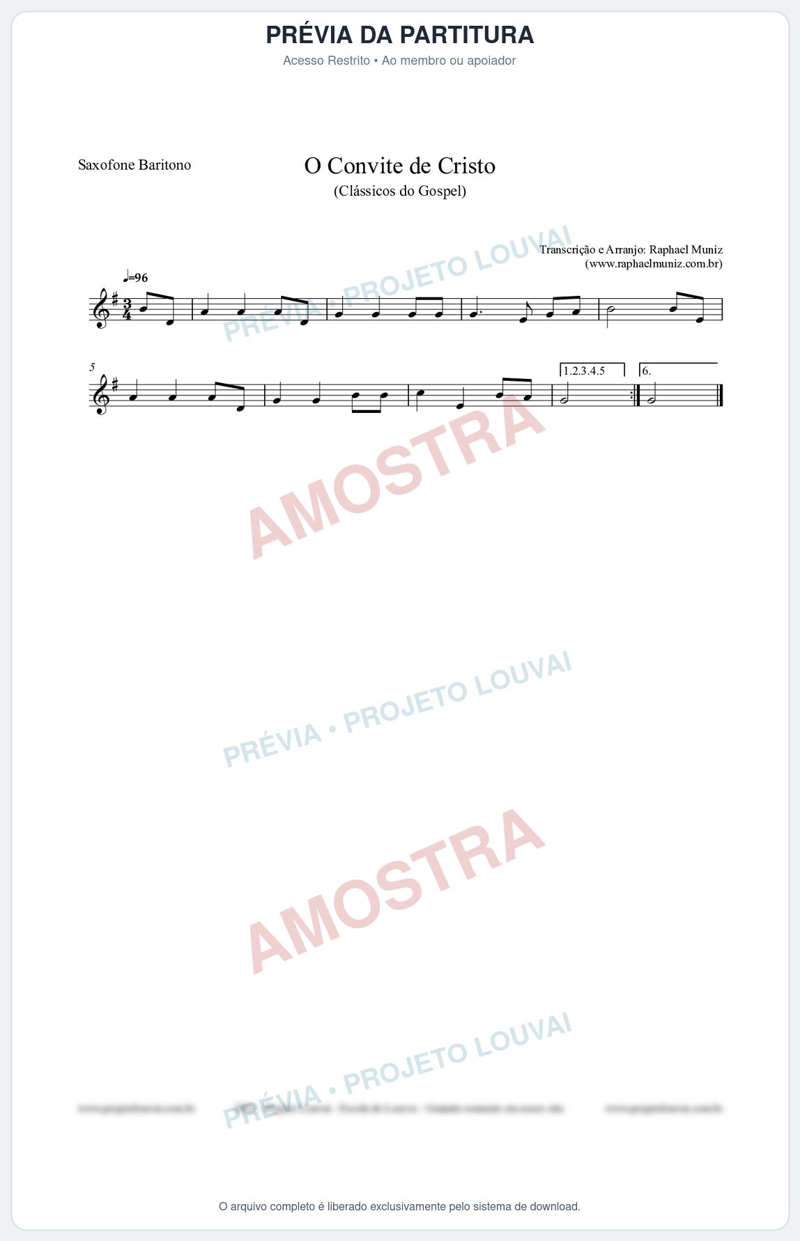 Prévia protegida da primeira página da partitura Partitura para Saxofone Barítono - O Convite de Cristo - Harpa Cristã nº19 - Clássicos do Gospel