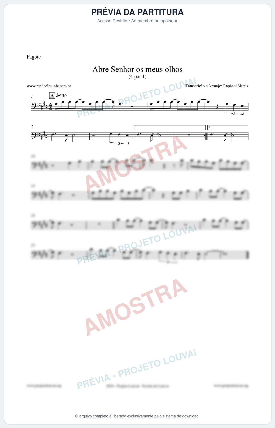 Prévia protegida da primeira página da partitura Partitura para Fagote - Abre Senhor os meus olhos - Quatro por Um