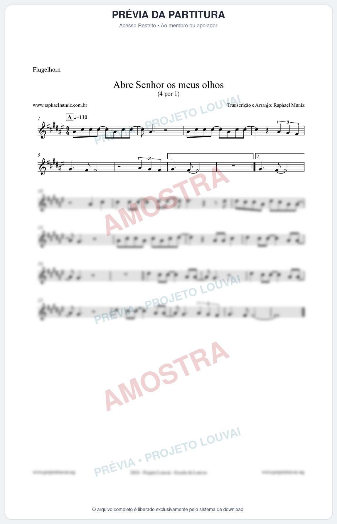 Prévia protegida da primeira página da partitura Partitura para Flugelhorn - Abre Senhor os meus olhos - Quatro por Um