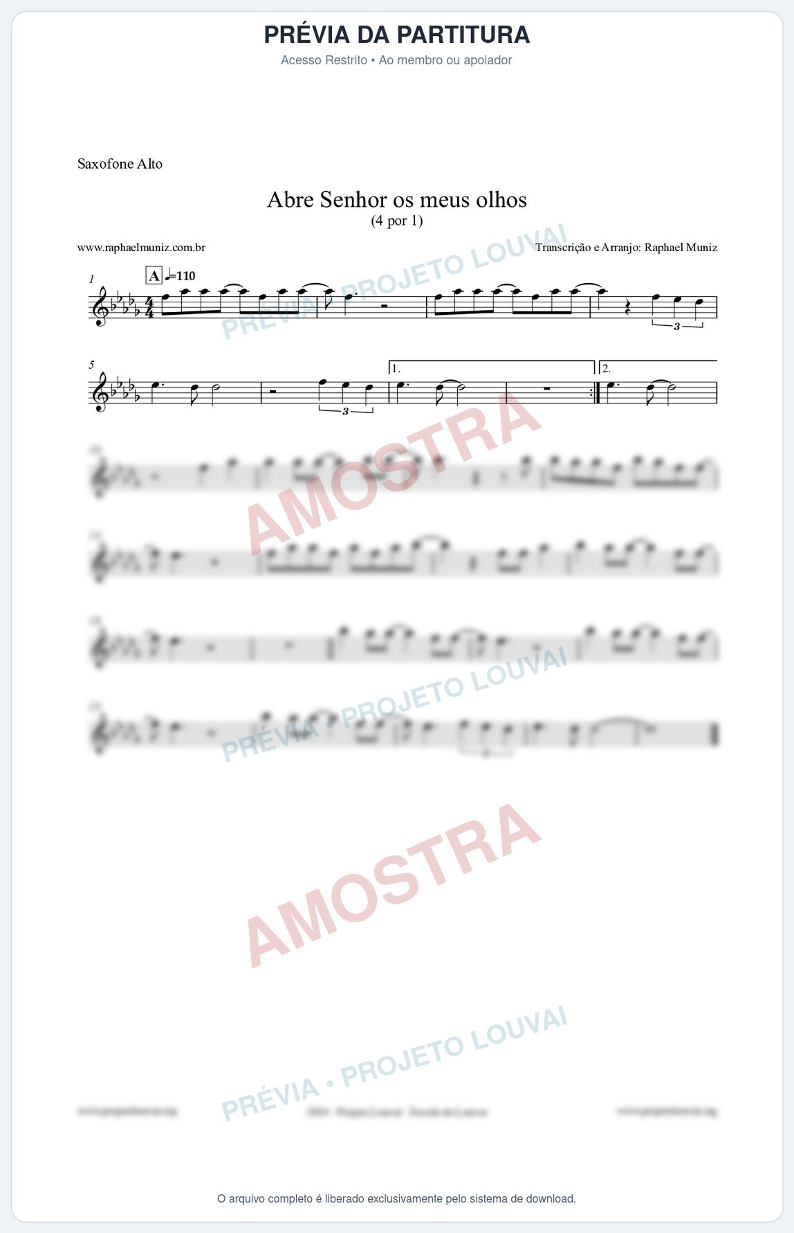Prévia protegida da primeira página da partitura Partitura para Saxofone Alto - Abre Senhor os meus olhos - Quatro por Um