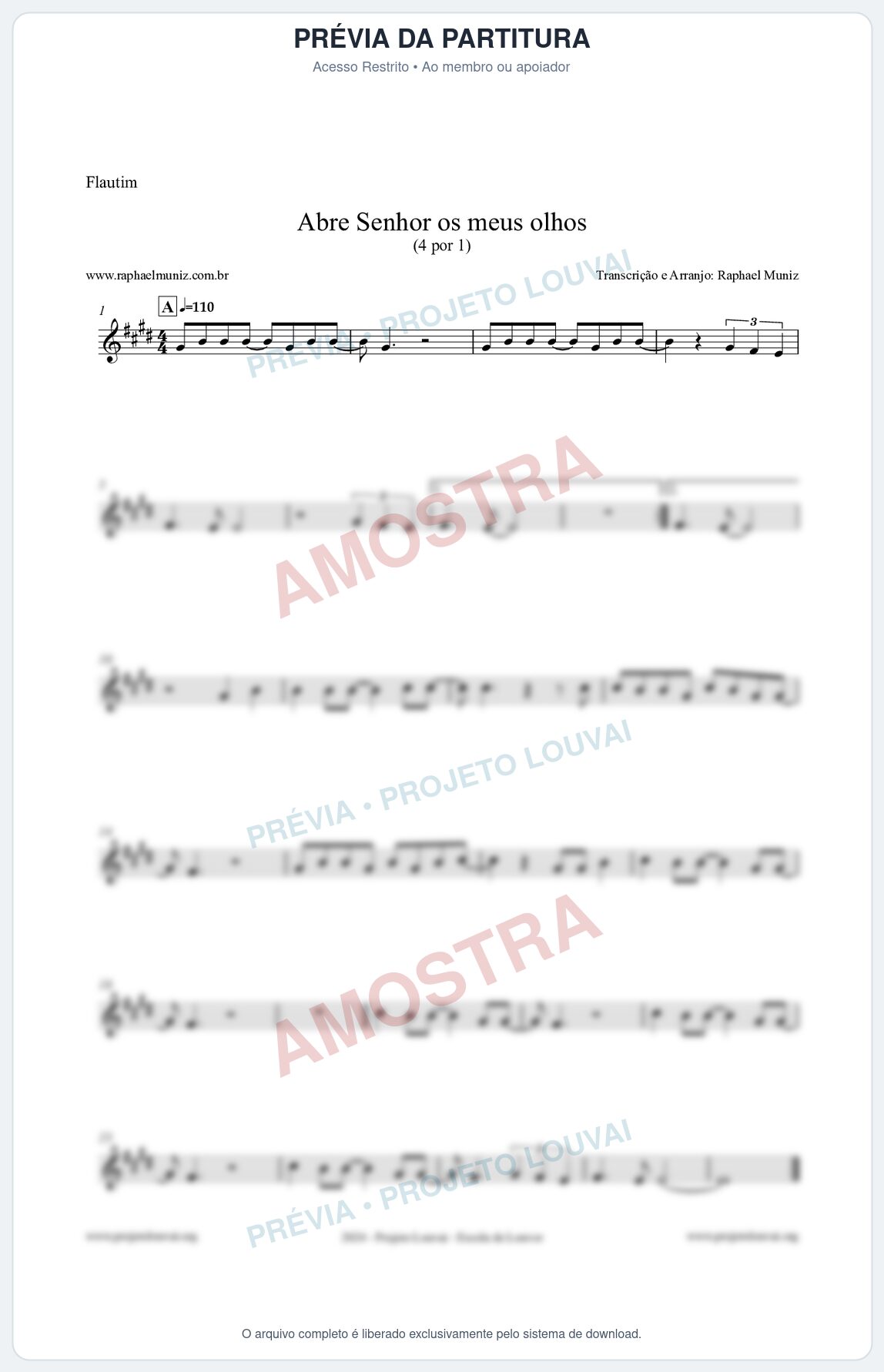 Prévia protegida da primeira página da partitura Partitura para Flautim - Abre Senhor os meus olhos - Quatro por Um