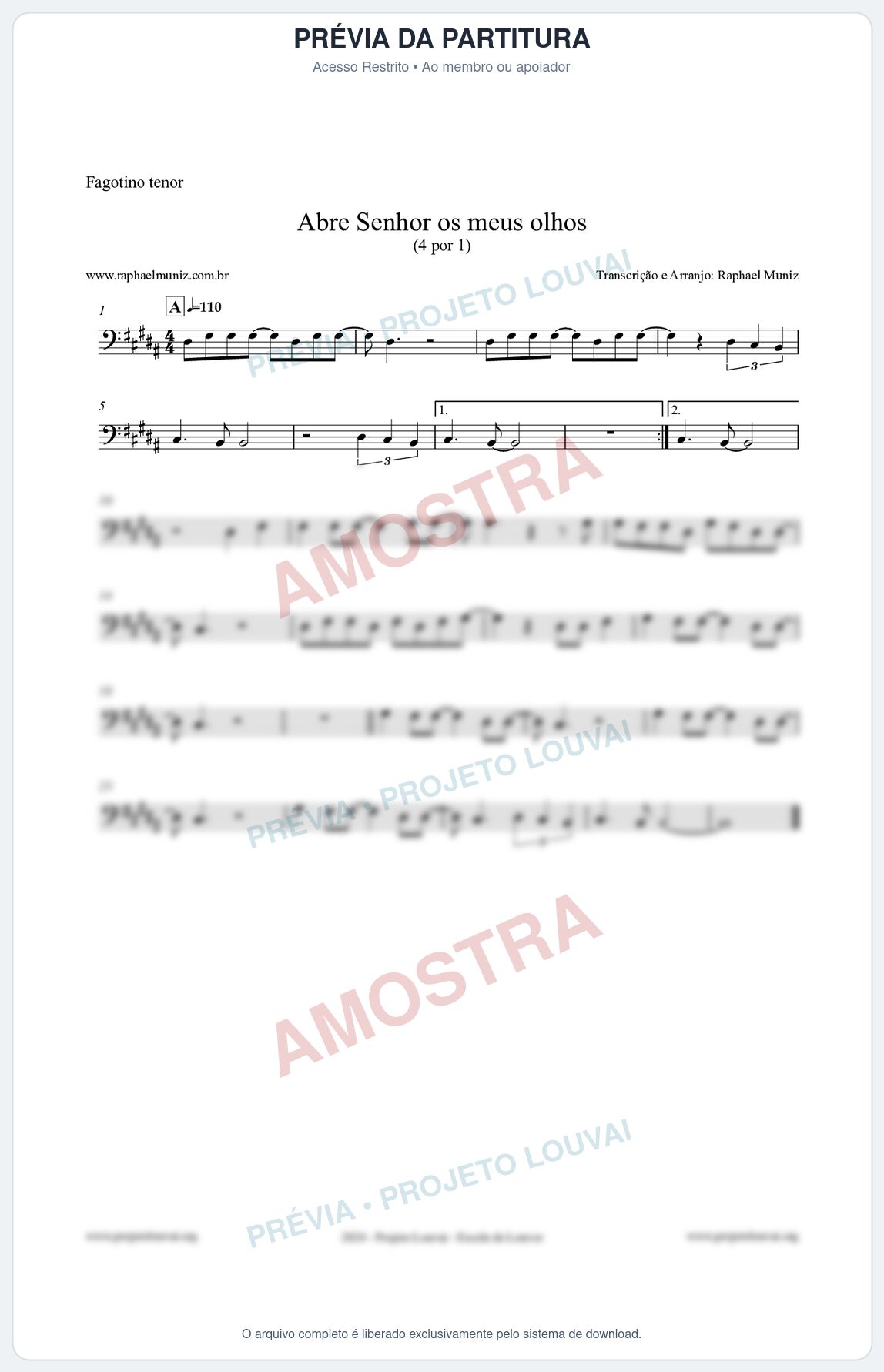 Prévia protegida da primeira página da partitura Partitura para Fagotino tenor - Abre Senhor os meus olhos - Quatro por Um