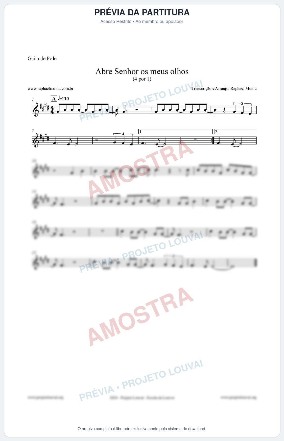 Prévia protegida da primeira página da partitura Partitura para Gaita de Fole - Abre Senhor os meus olhos - Quatro por Um