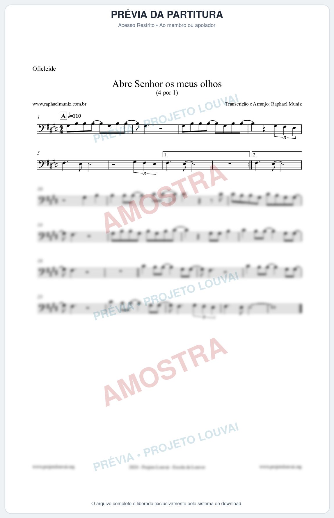 Prévia protegida da primeira página da partitura Partitura para Oficleide - Abre Senhor os meus olhos - Quatro por Um