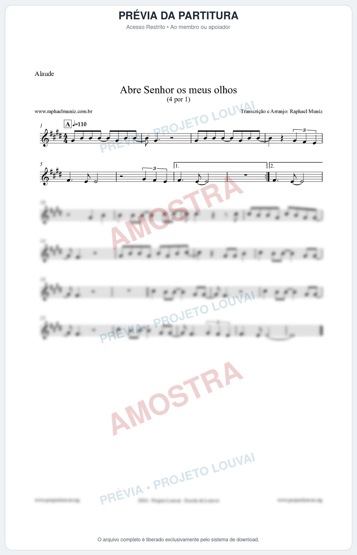 Prévia protegida da primeira página da partitura Partitura para Alaúde - Abre Senhor os meus olhos - Quatro por Um