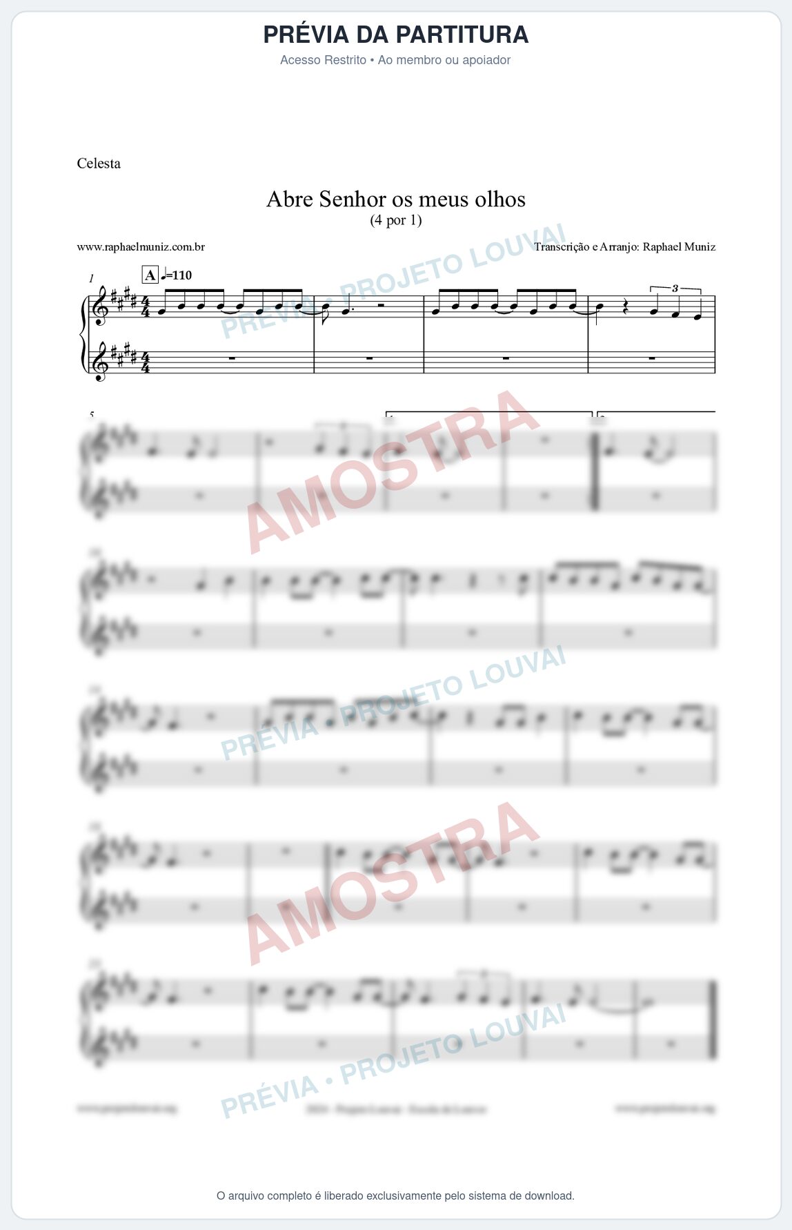 Prévia protegida da primeira página da partitura Partitura para Celesta - Abre Senhor os meus olhos - Quatro por Um