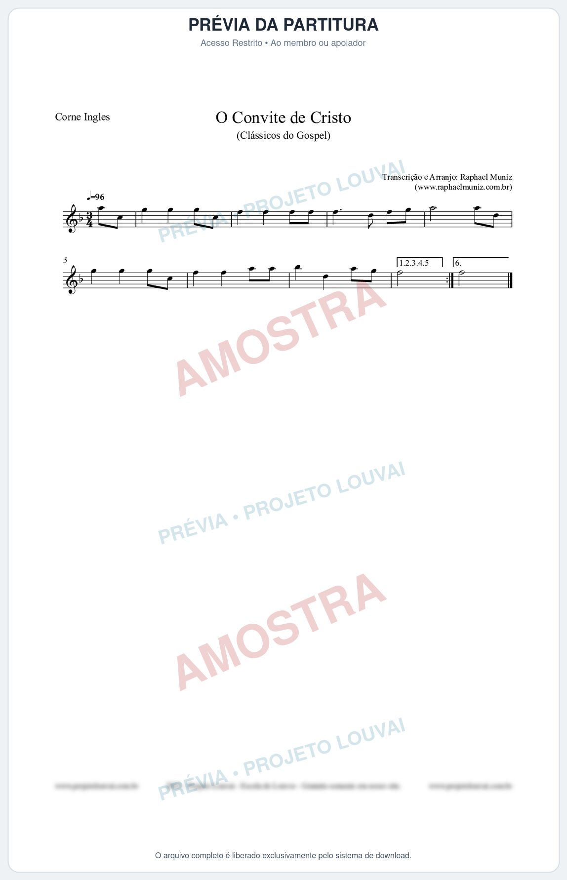 Prévia protegida da primeira página da partitura Partitura para Corne Inglês - O Convite de Cristo - Harpa Cristã nº19 - Clássicos do Gospel