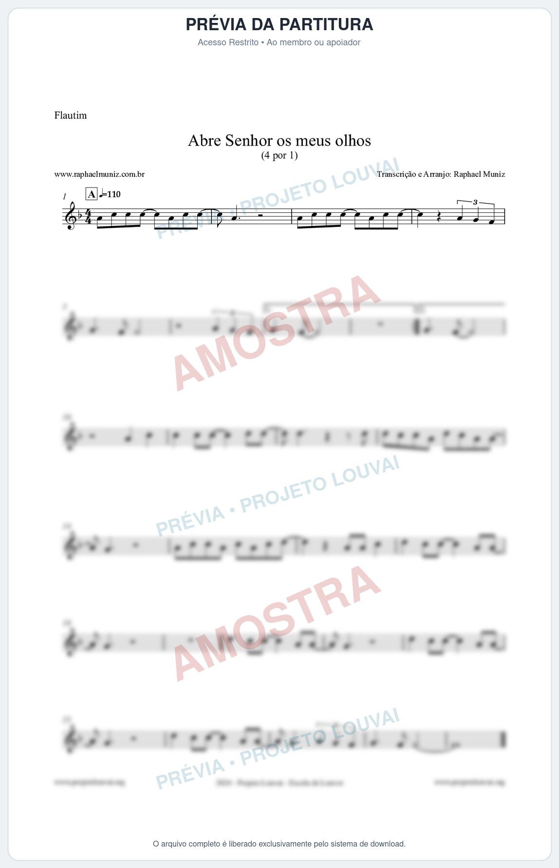 Prévia protegida da primeira página da partitura Partitura para Flautim - Abre Senhor os meus olhos - Quatro por Um