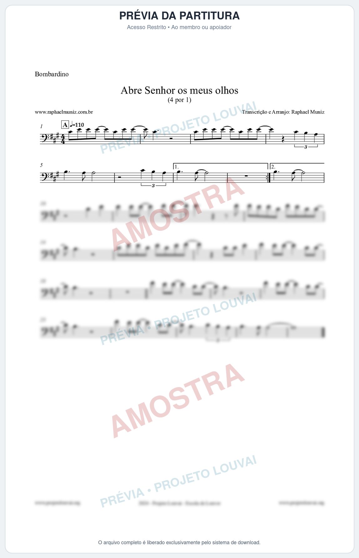 Prévia protegida da primeira página da partitura Partitura para Bombardino - Abre Senhor os meus olhos - Quatro por Um
